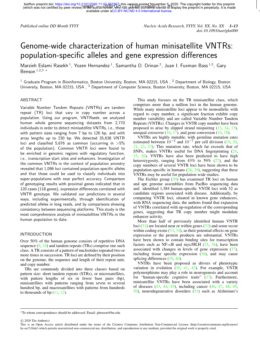 Genome-Wide Characterization of Human Minisatellite Vntrs