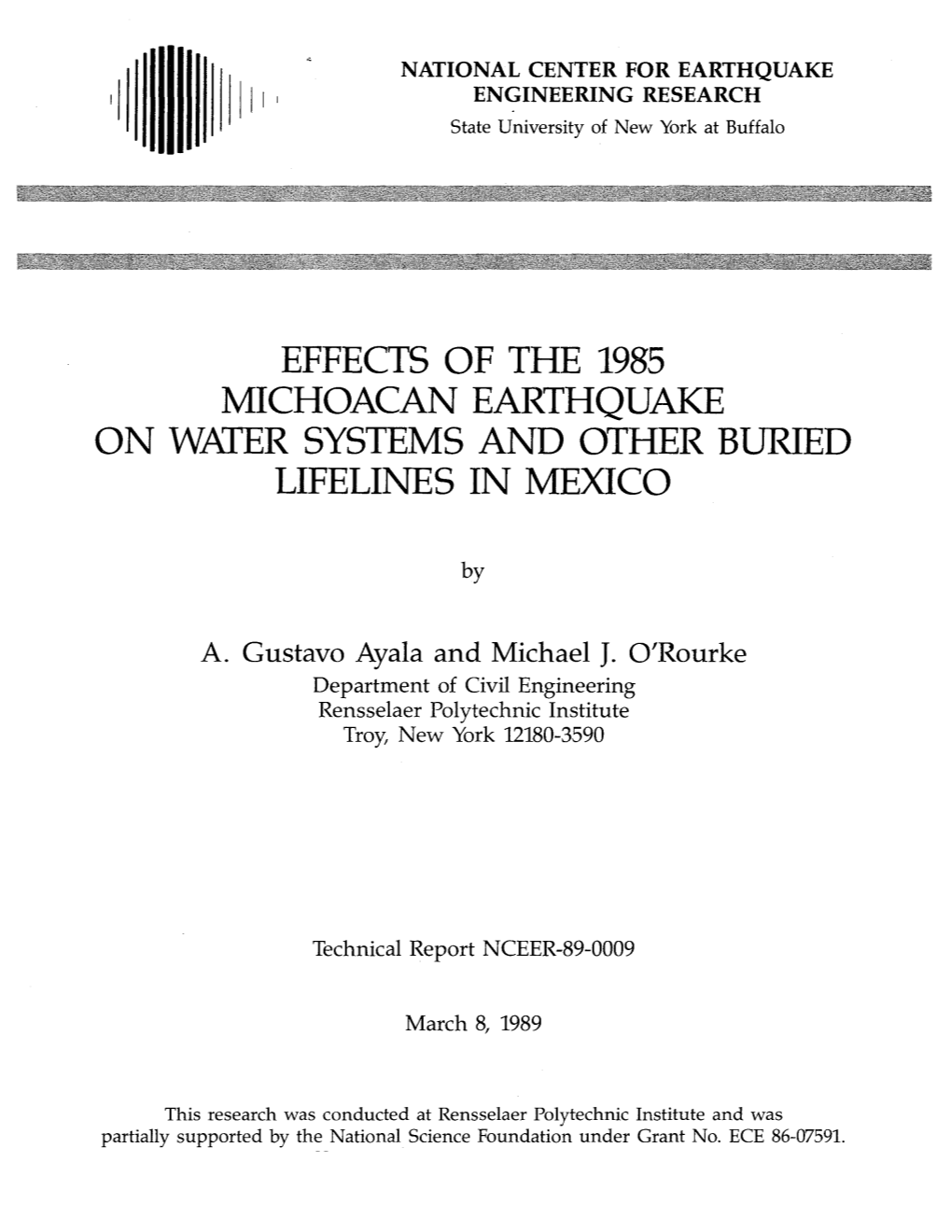 Effects of the 1985 Michoacan Earthquake on Water Systems and Other Buried Lifelines in Mexico