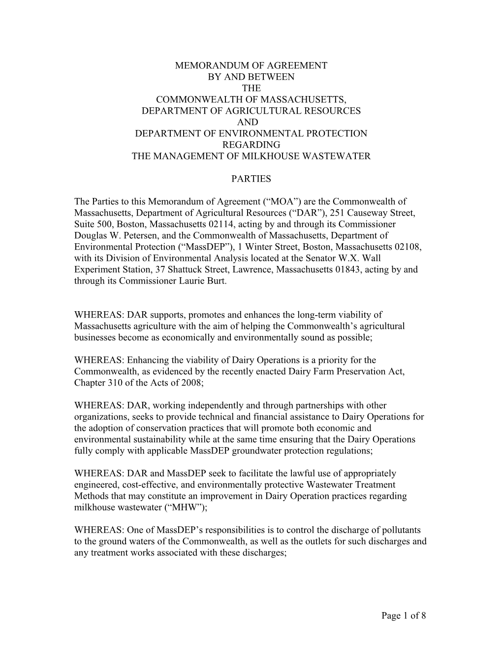 Memorandum of Agreement by and Between s1