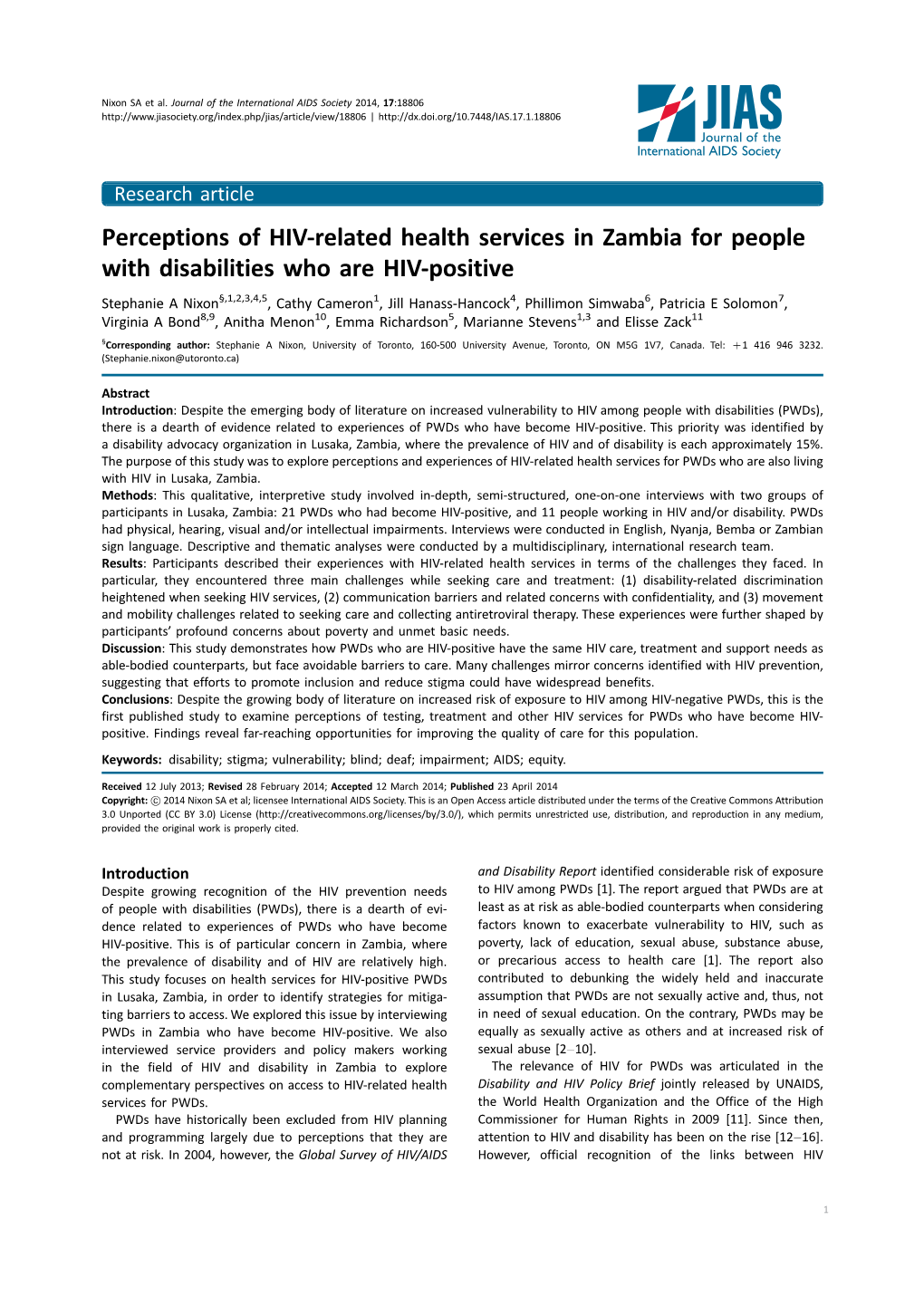 Perceptions of HIV-Related Health Services in Zambia for People With