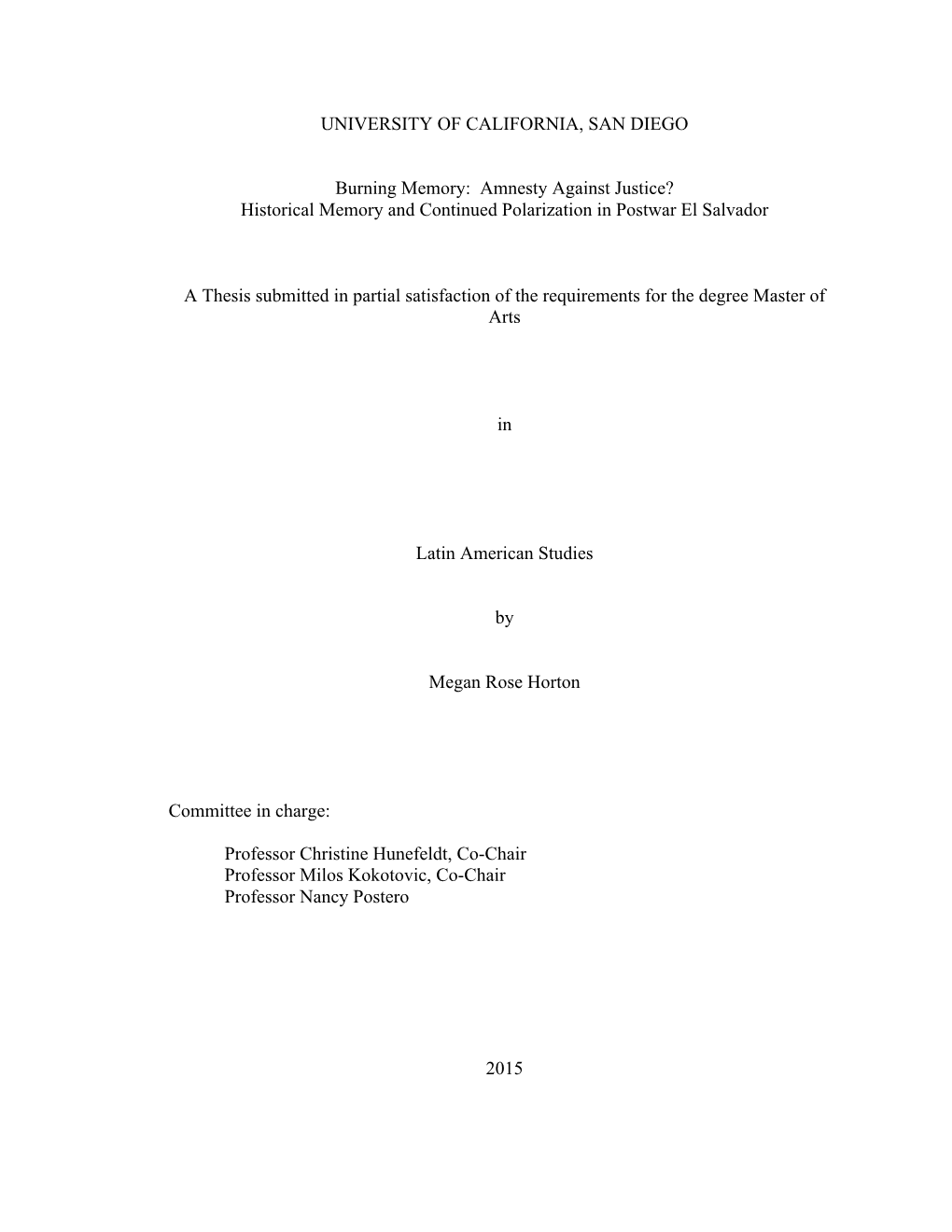 Amnesty Against Justice? Historical Memory and Continued Polarization in Postwar El Salvador