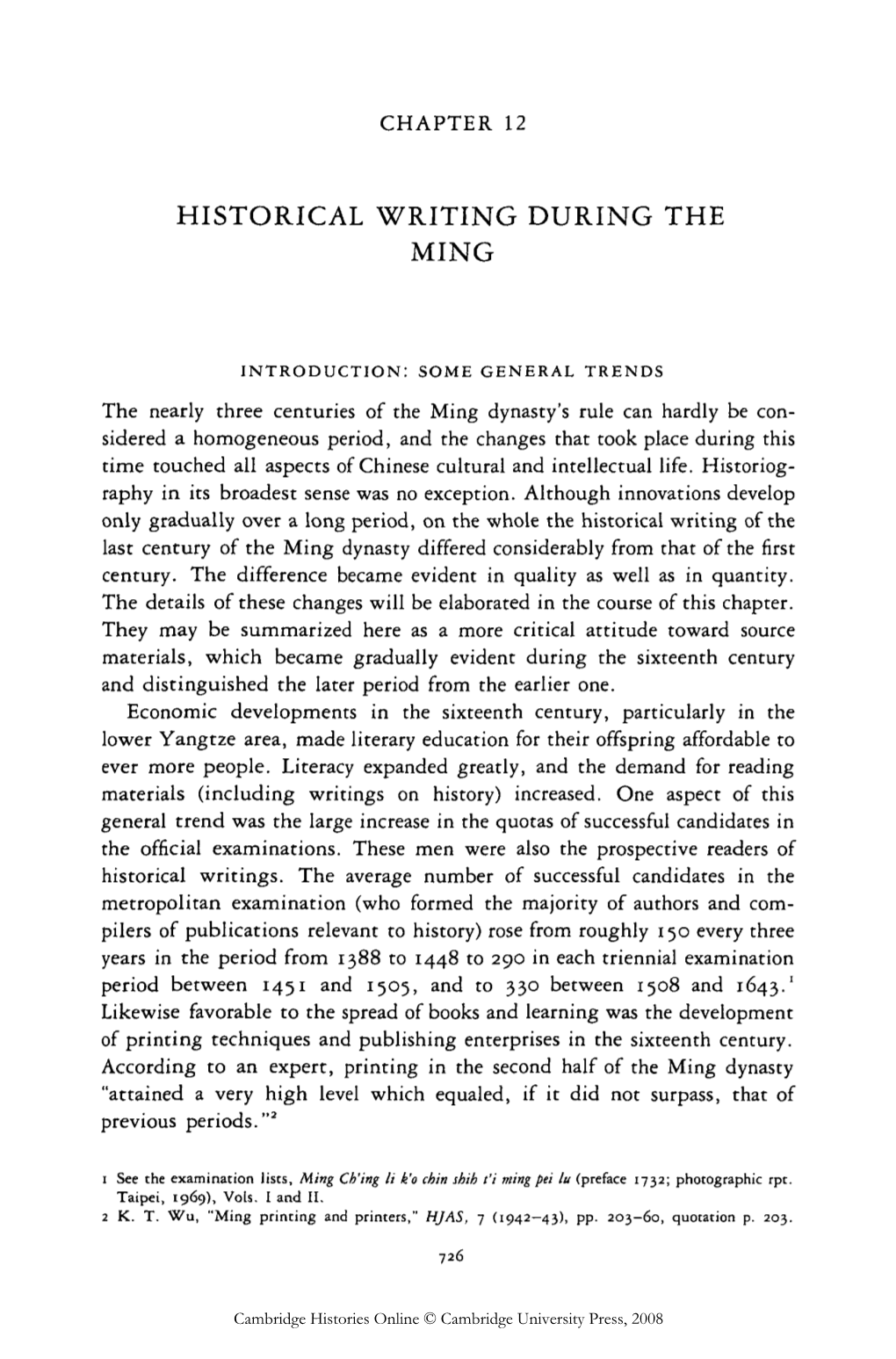 Historical Writing During the Ming