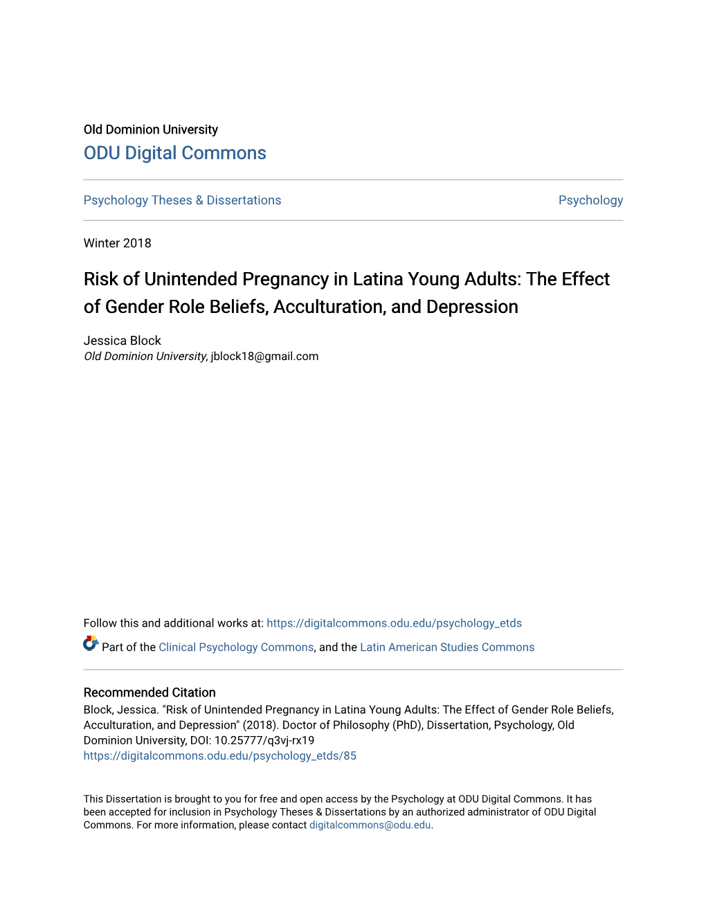 Risk of Unintended Pregnancy in Latina Young Adults: the Effect of Gender Role Beliefs, Acculturation, and Depression