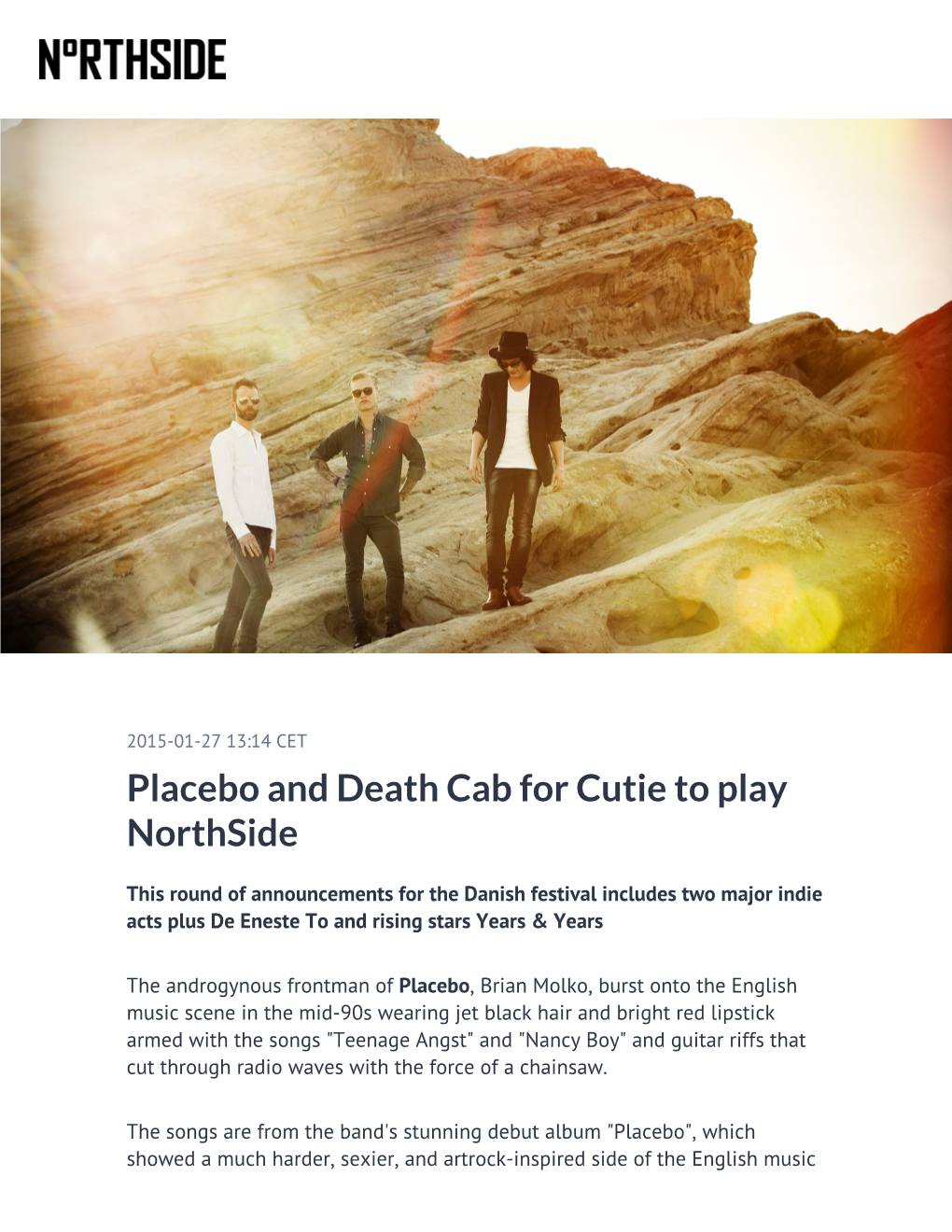 ​Placebo and Death Cab for Cutie to Play Northside