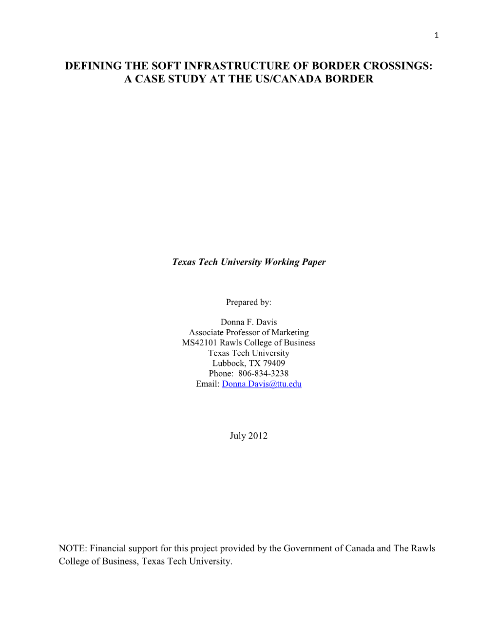 Defining the Soft Infrastructure of Border Crossings: a Case Study at the Us/Canada Border