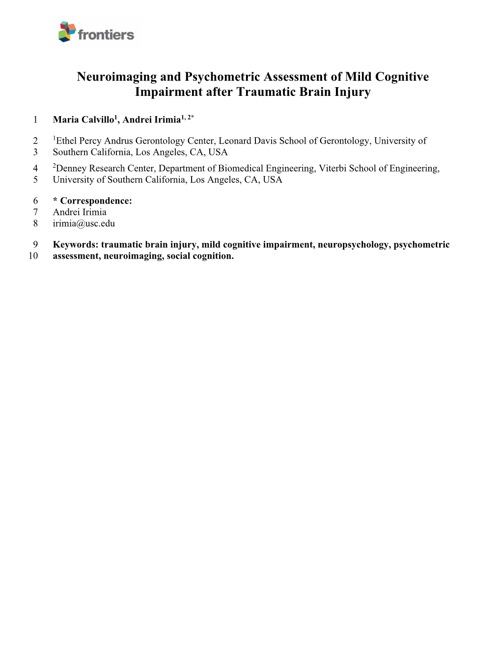 Neuroimaging and Psychometric Assessment of Mild Cognitive Impairment After Traumatic Brain Injury