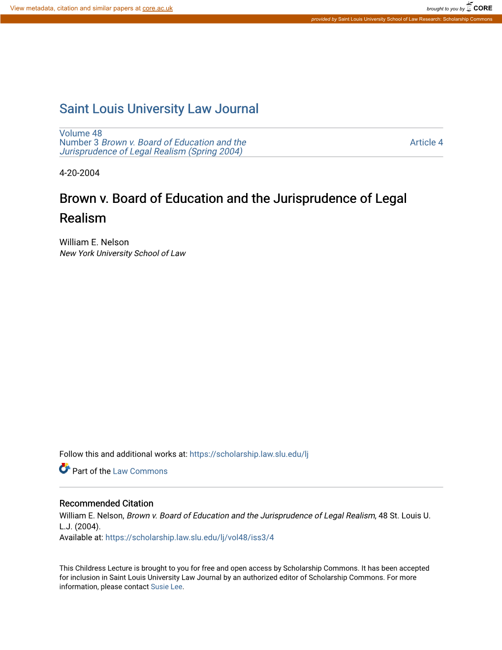 Brown V. Board of Education and the Jurisprudence of Legal Realism