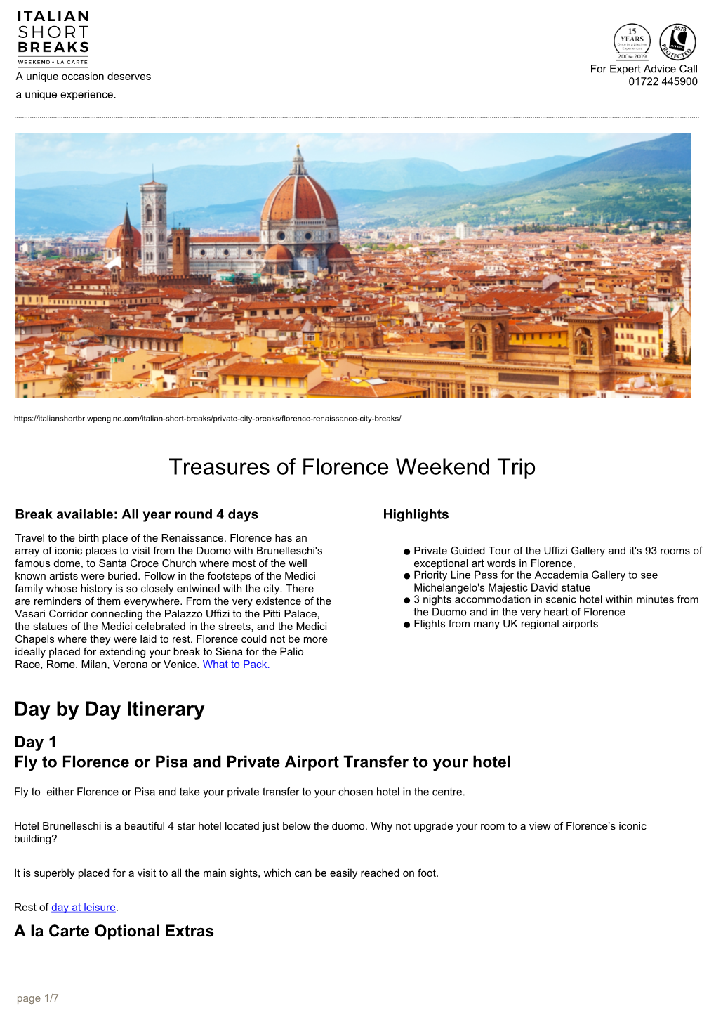 Treasures of Florence Weekend Trip