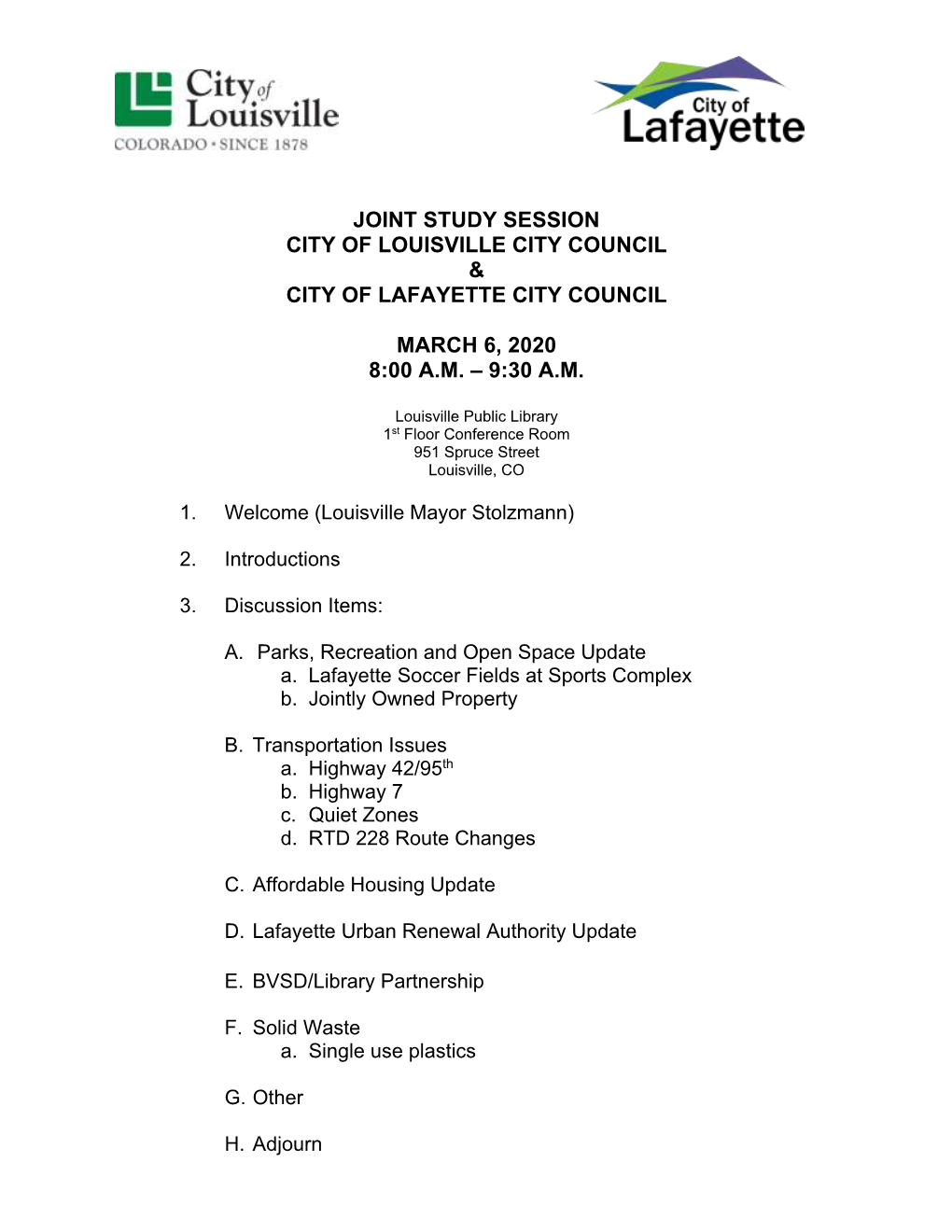 March 6 Joint Study Session with City of Louisville