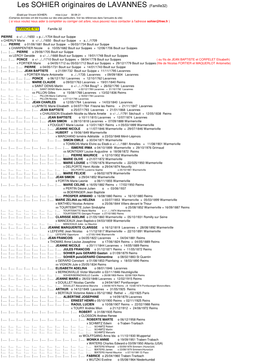 Les SOHIER Originaires De LAVANNES (Famille32)