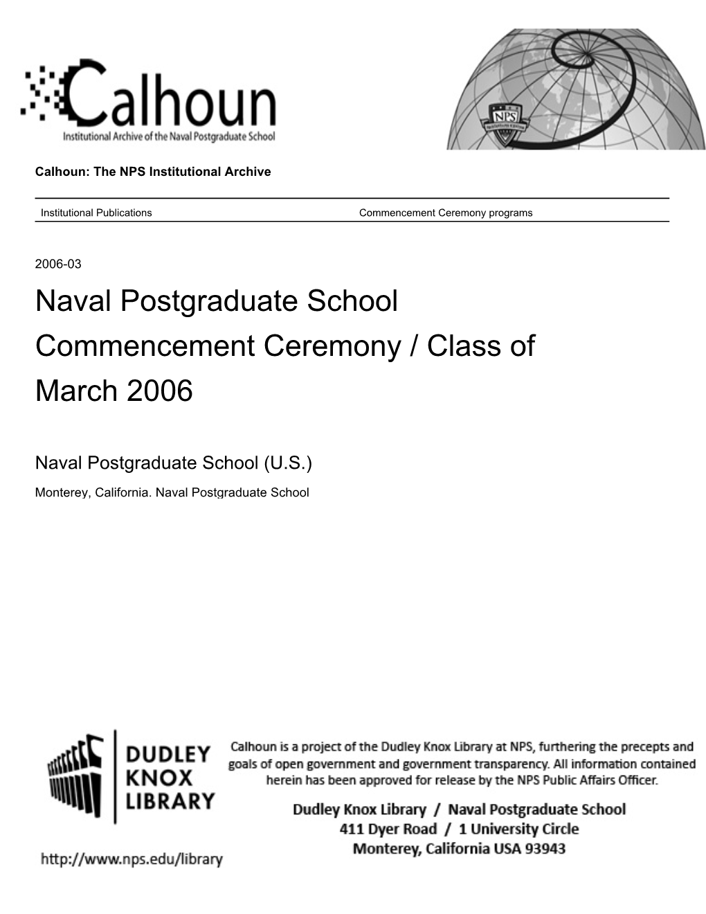 Naval Postgraduate School Commencement Ceremony / Class of March 2006