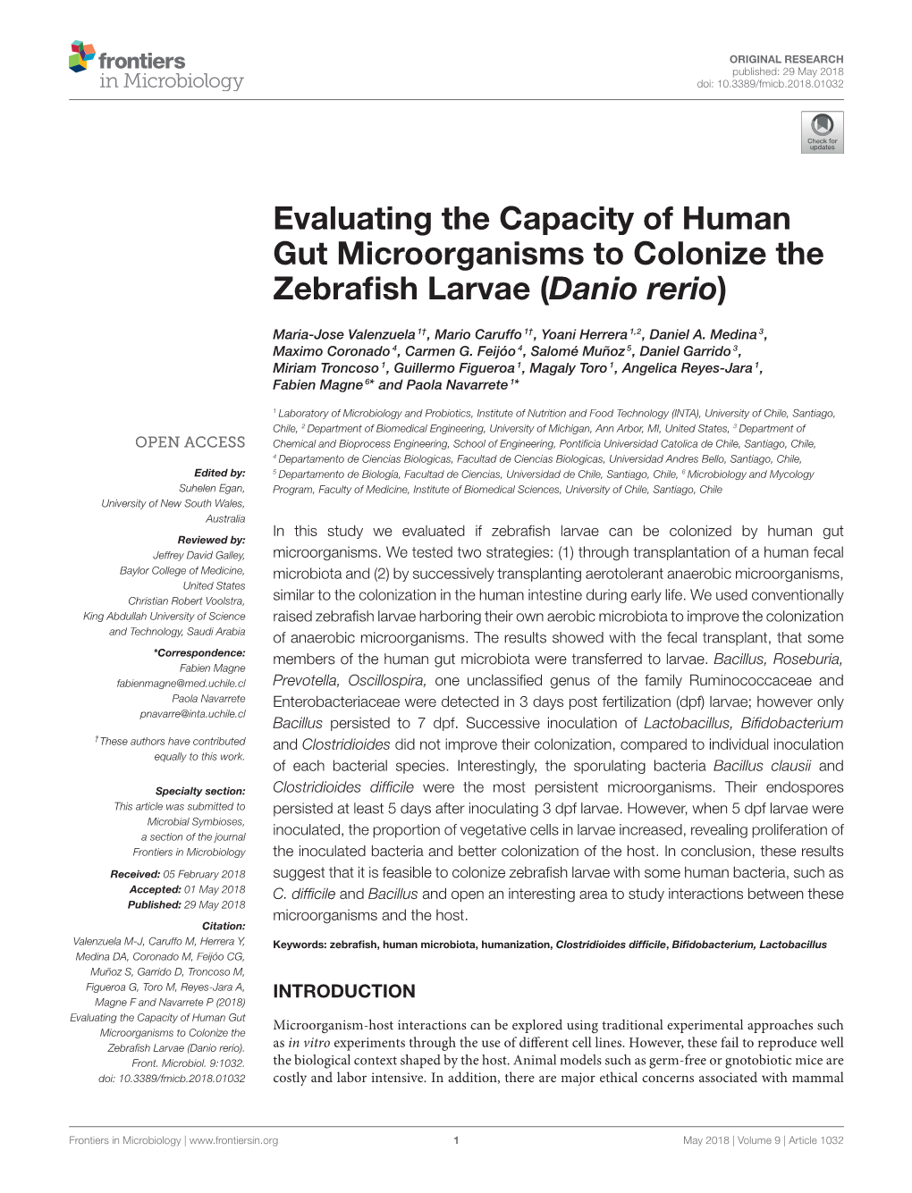 Evaluating the Capacity of Human Gut Microorganisms to Colonize the Zebraﬁsh Larvae (Danio Rerio)