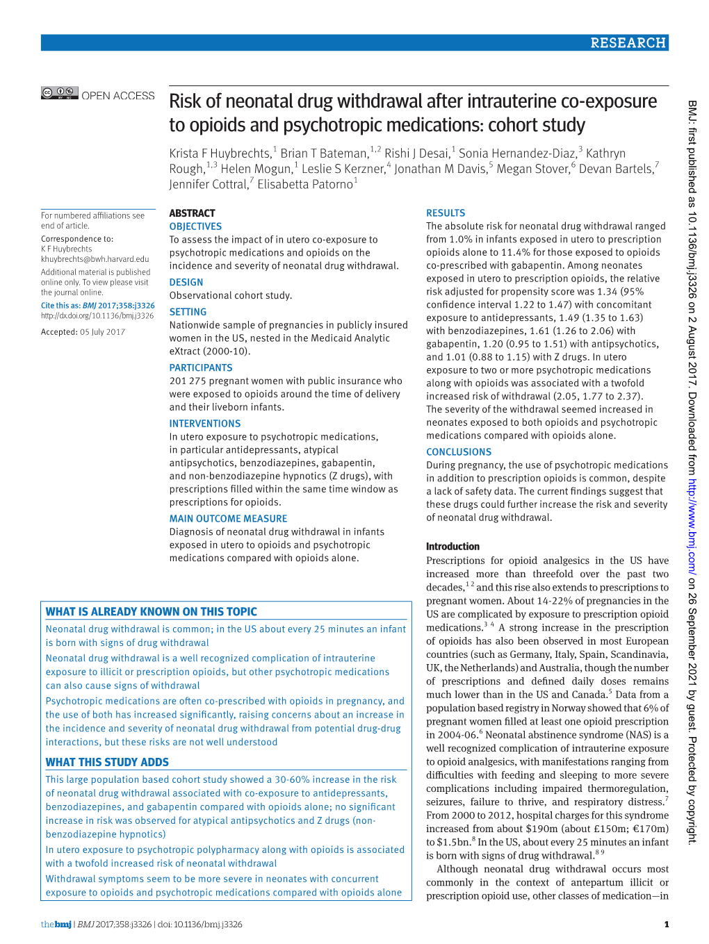 Risk of Neonatal Drug Withdrawal After Intrauterine Co-Exposure BMJ: First Published As 10.1136/Bmj.J3326 on 2 August 2017