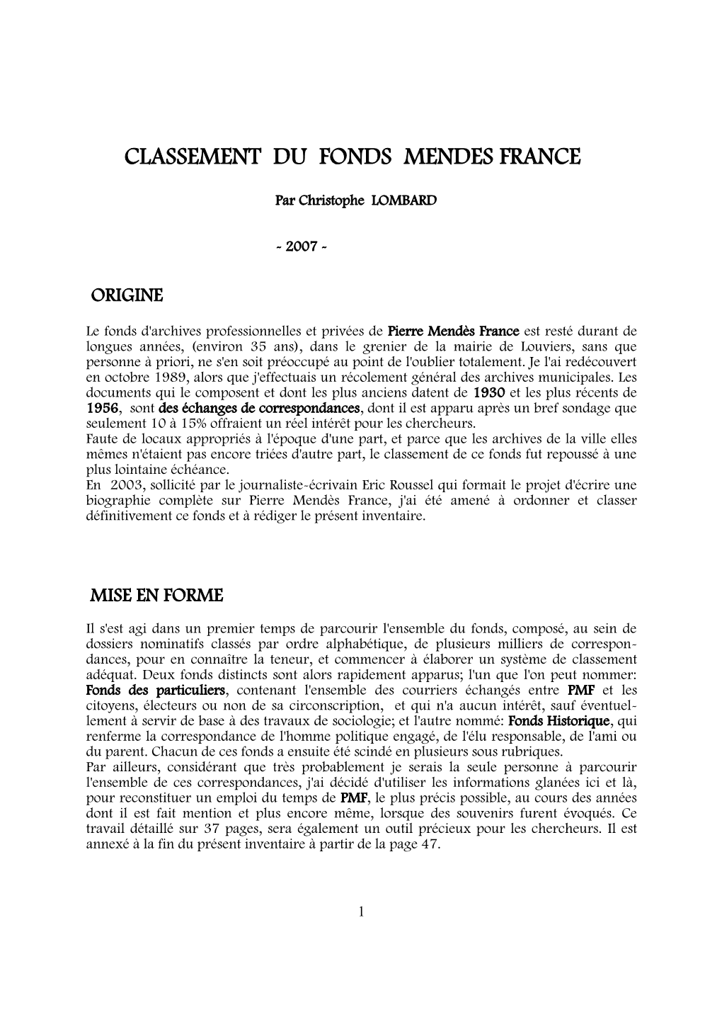 Classement Du Fonds Mendes-France