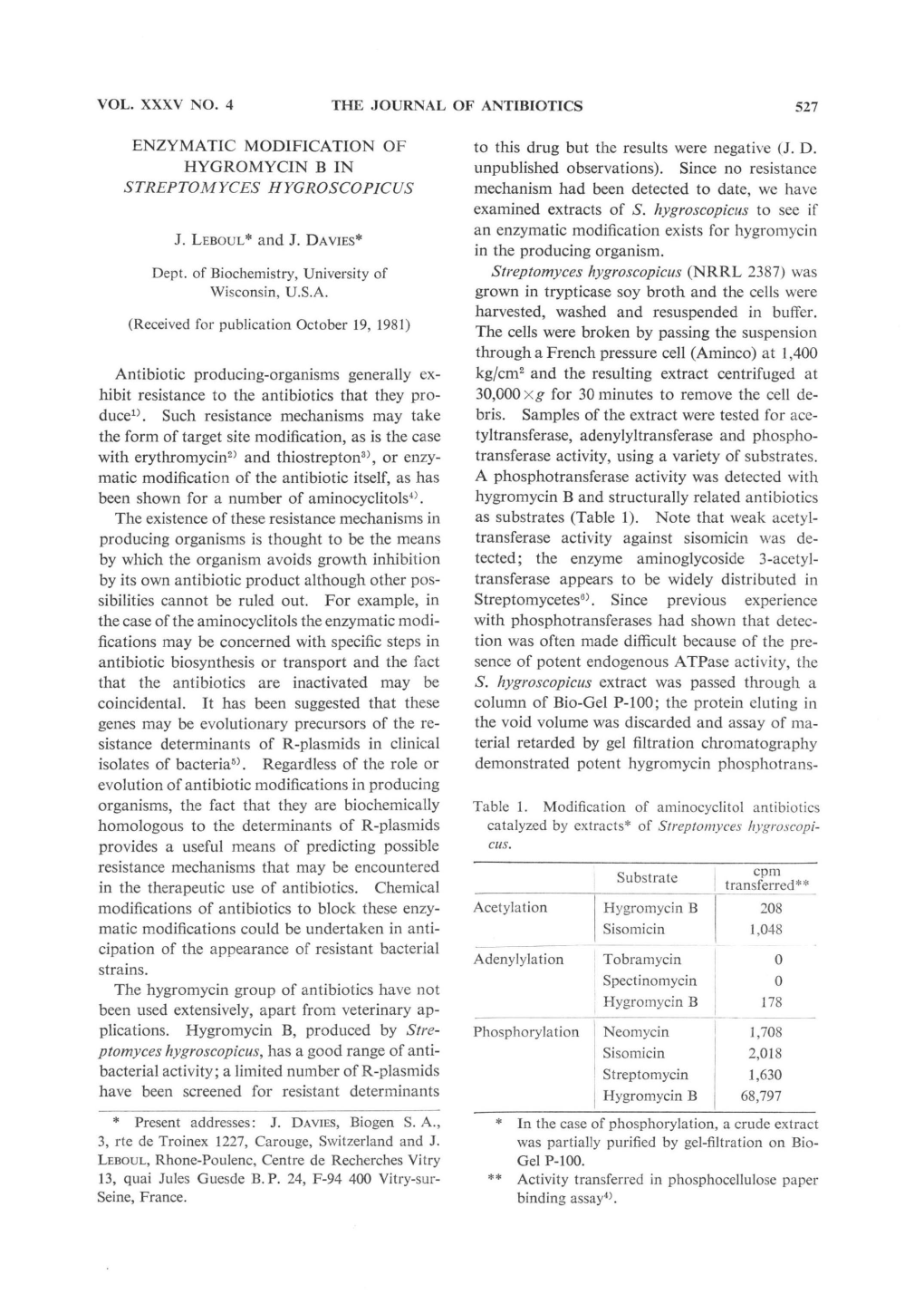 To This Drug but the Results Were Negative (J. D. Unpublished Observations). Since No Resistance Mechanism Had Been Detected To