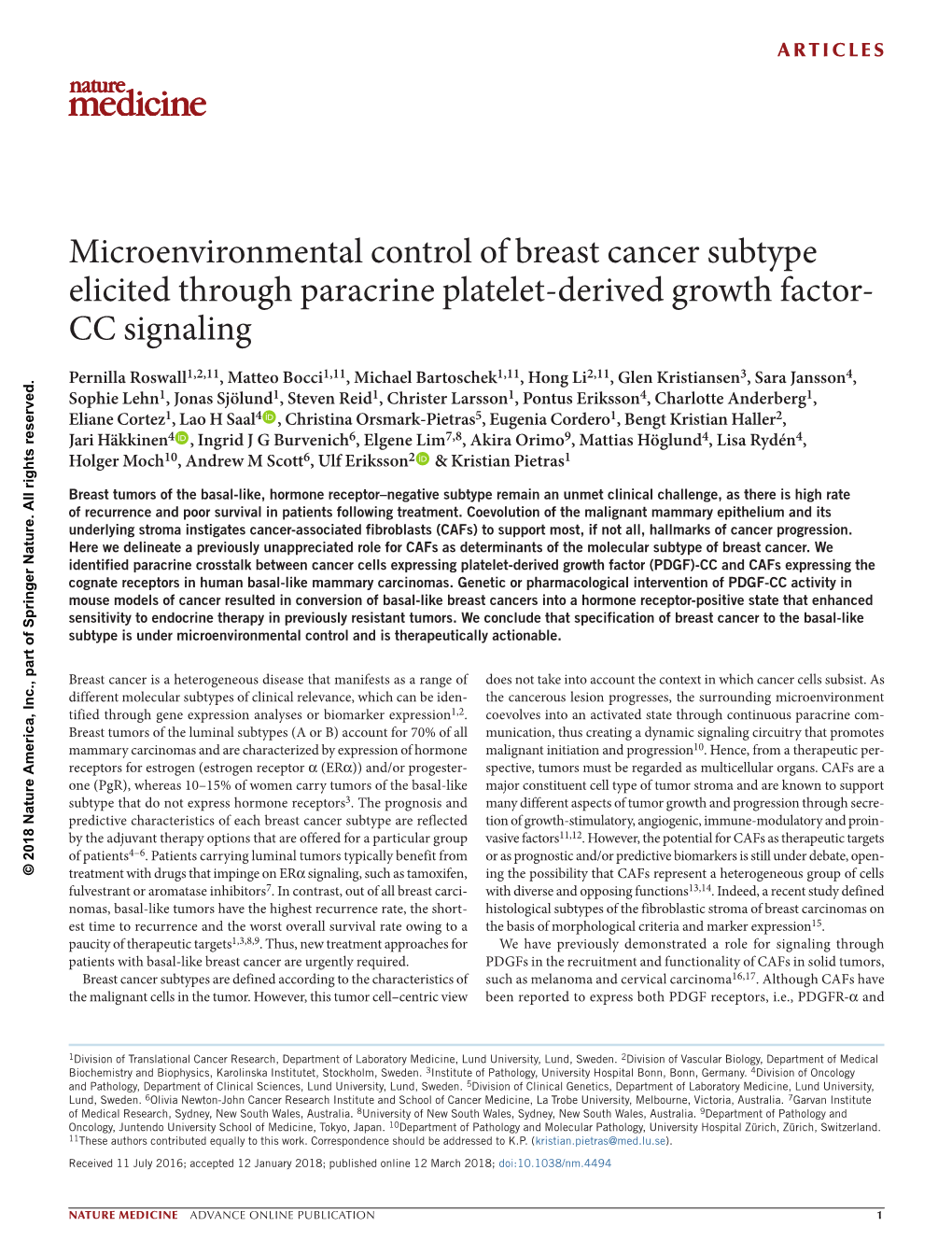 Microenvironmental Control of Breast Cancer Subtype Elicited Through