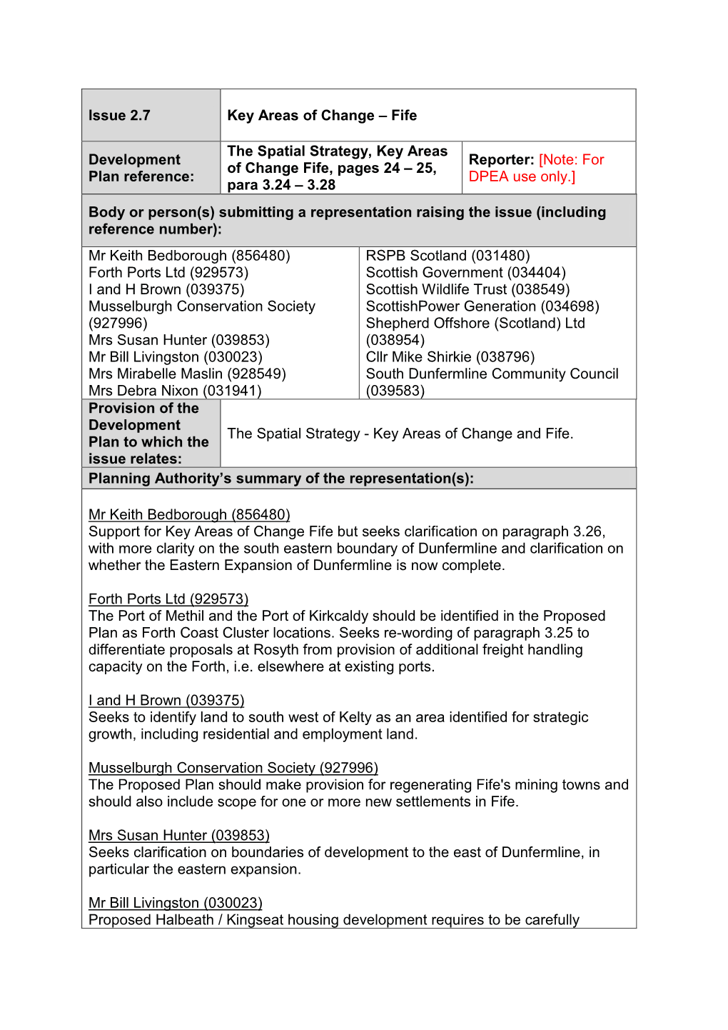 Issue 2.7 Key Areas of Change – Fife