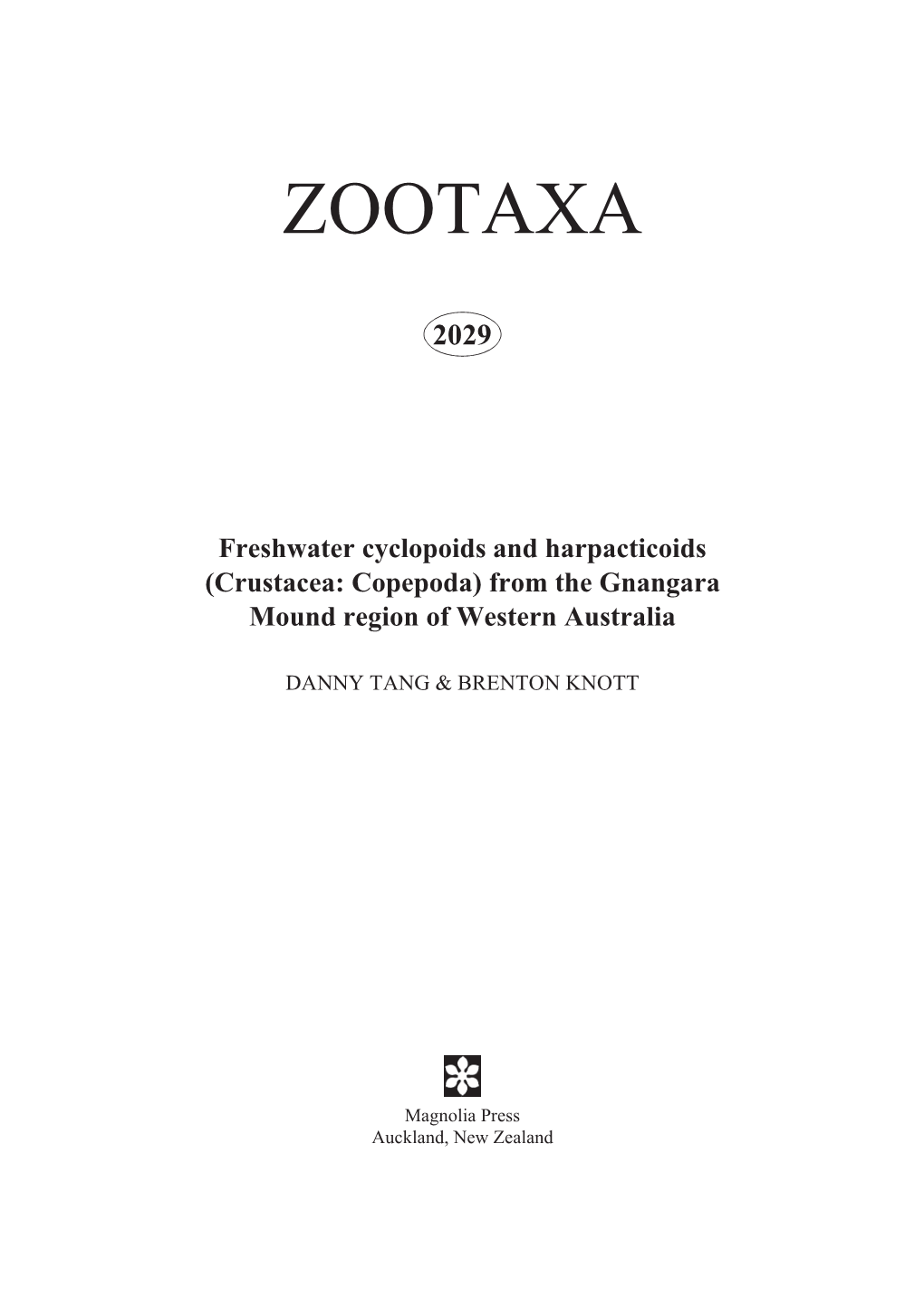 Zootaxa, Freshwater Cyclopoids and Harpacticoids
