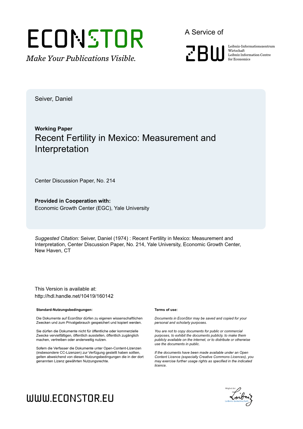 Recent Fertility in Mexico: Measurement and Interpretation