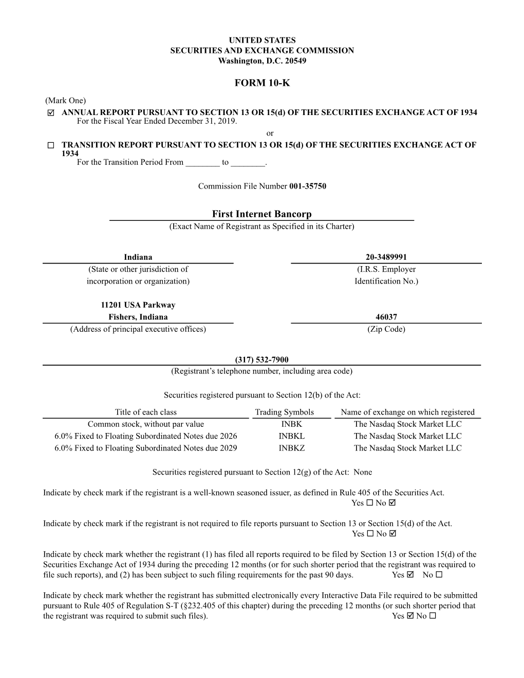 FORM 10-K First Internet Bancorp