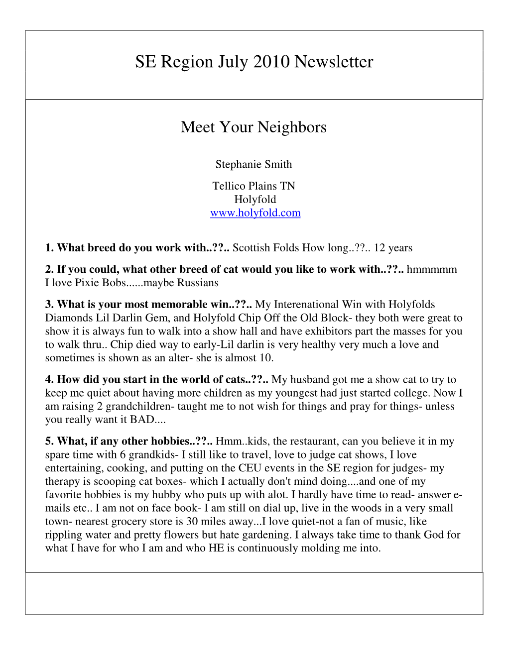 SE Region July 2010 Newsletter