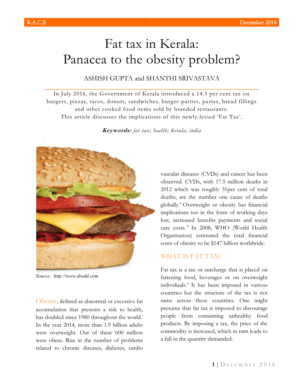 Fat Tax in Kerala: Panacea to the Obesity Problem?