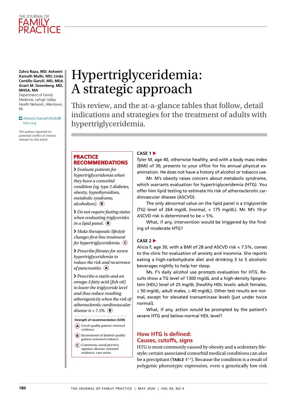 Hypertriglyceridemia: a Strategic Approach