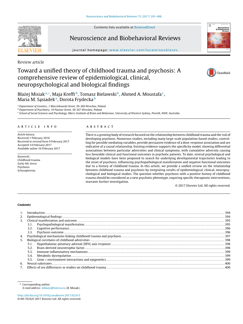 Toward a Unified Theory of Childhood Trauma and Psychosis