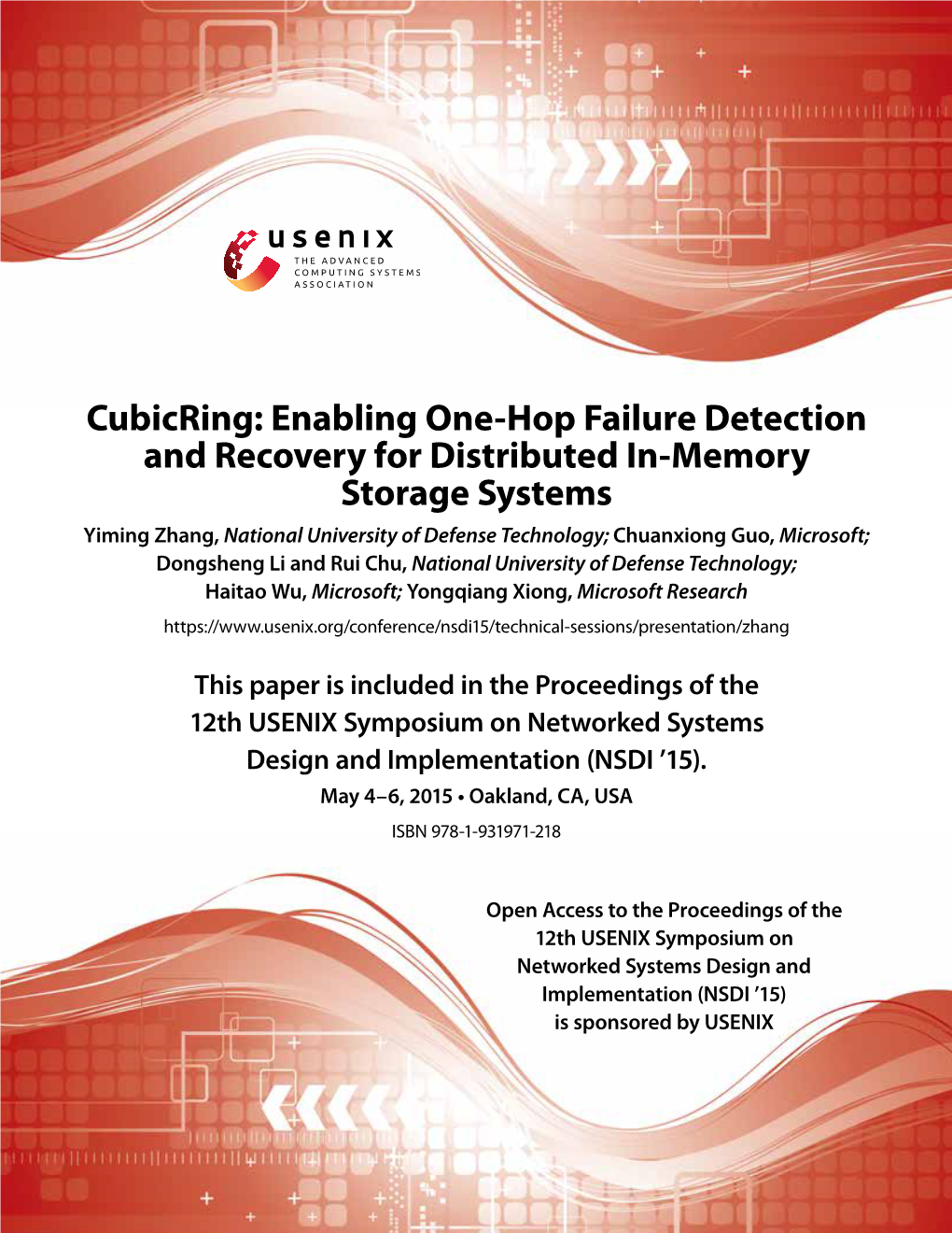 Cubicring: Enabling One-Hop Failure Detection and Recovery for Distributed In-Memory Storage Systems