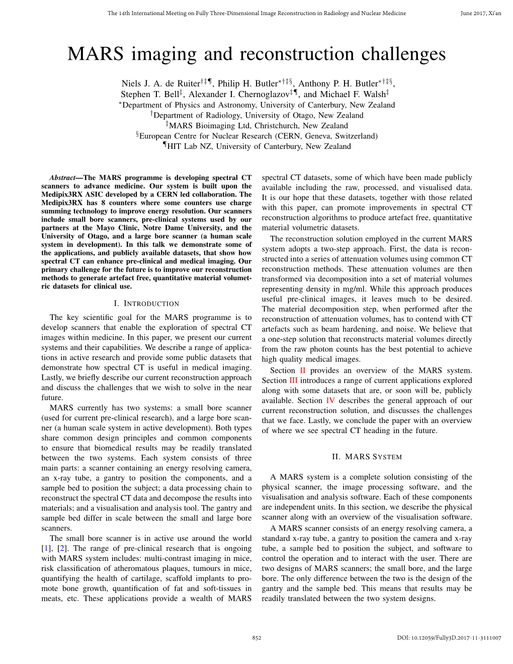 MARS Imaging and Reconstruction Challenges