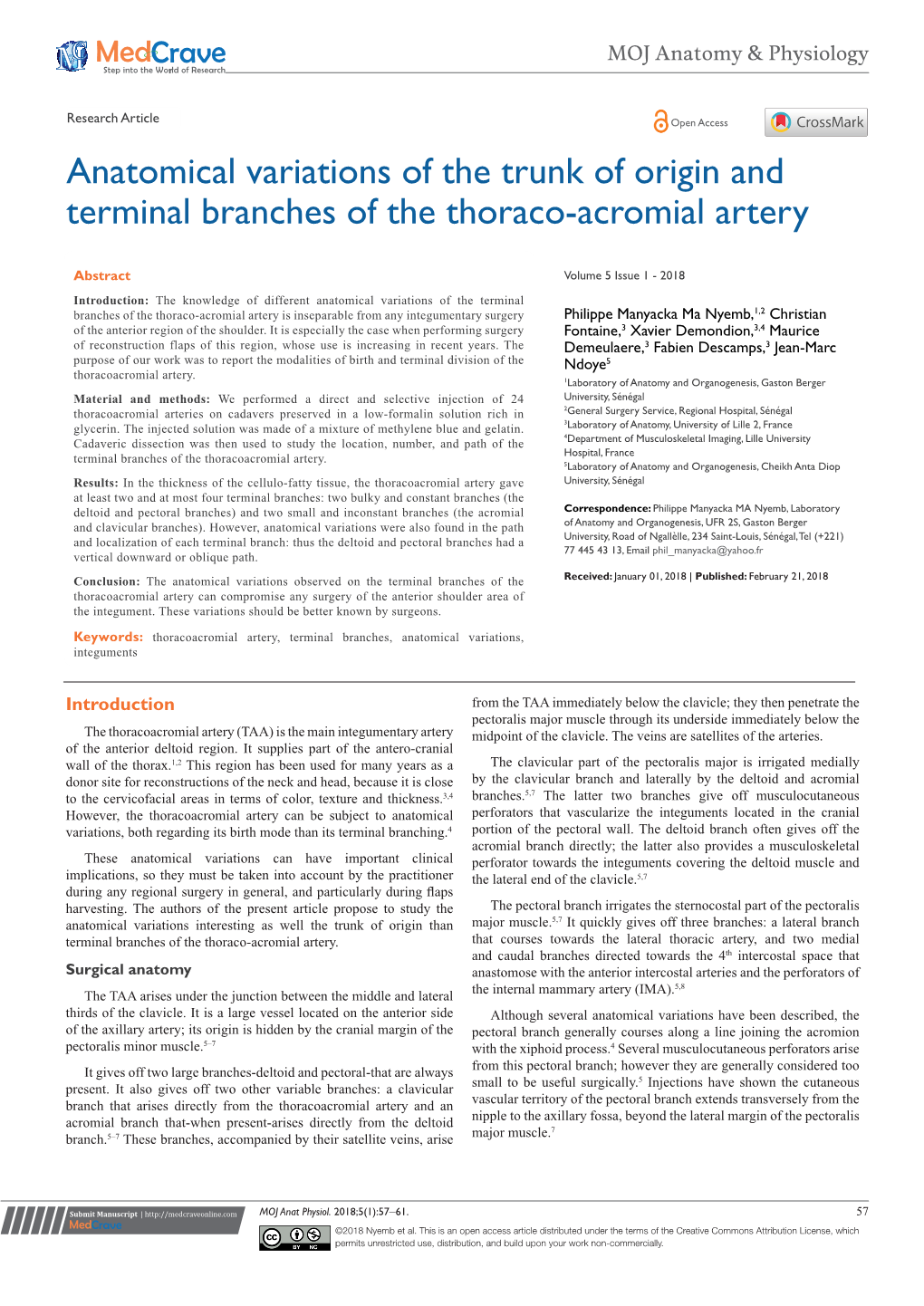 Anatomical Variations of the Trunk of Origin and Terminal Branches of the Thoraco-Acromial Artery