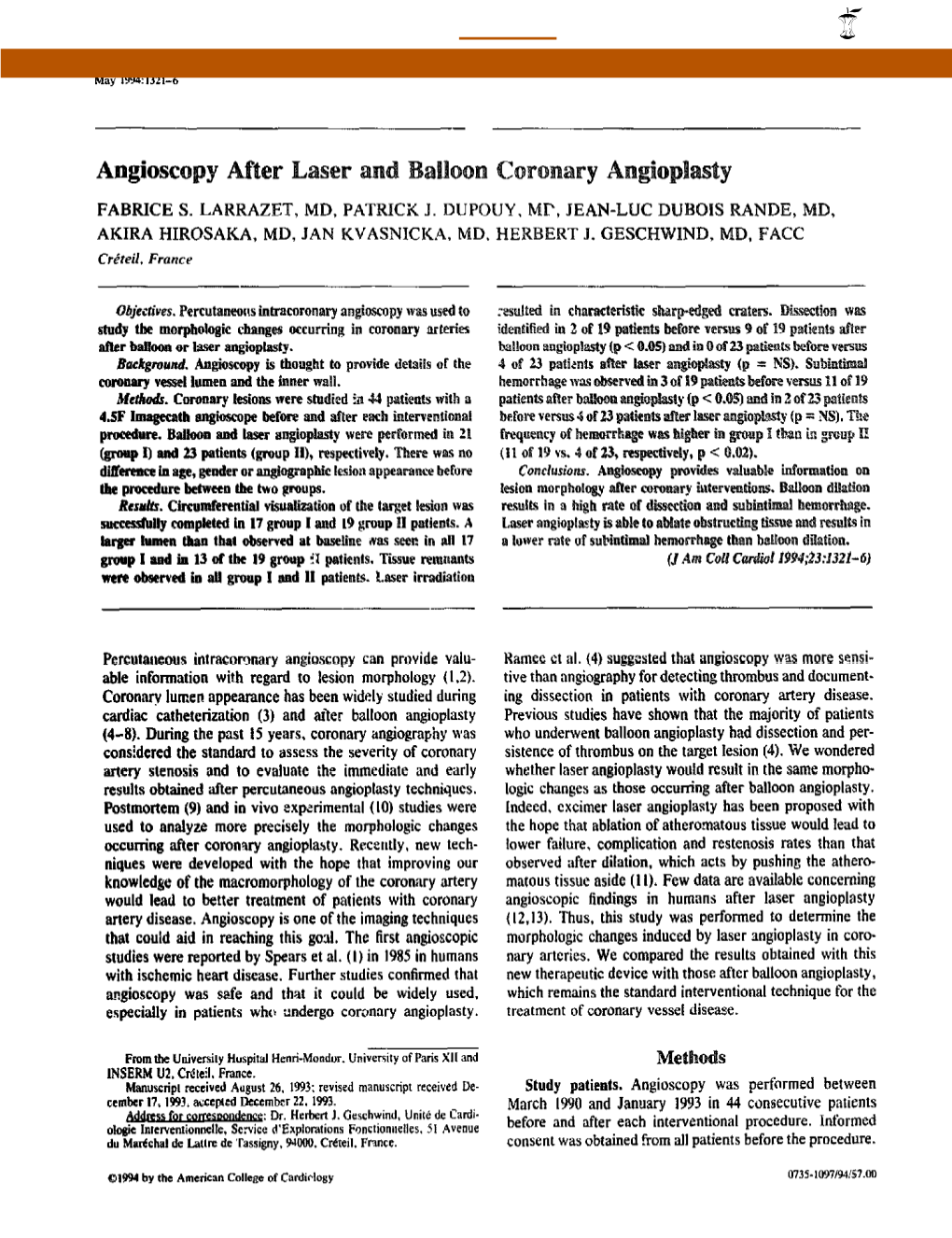 Angioscopy After Laser and Balloon Coronary Angioplasty
