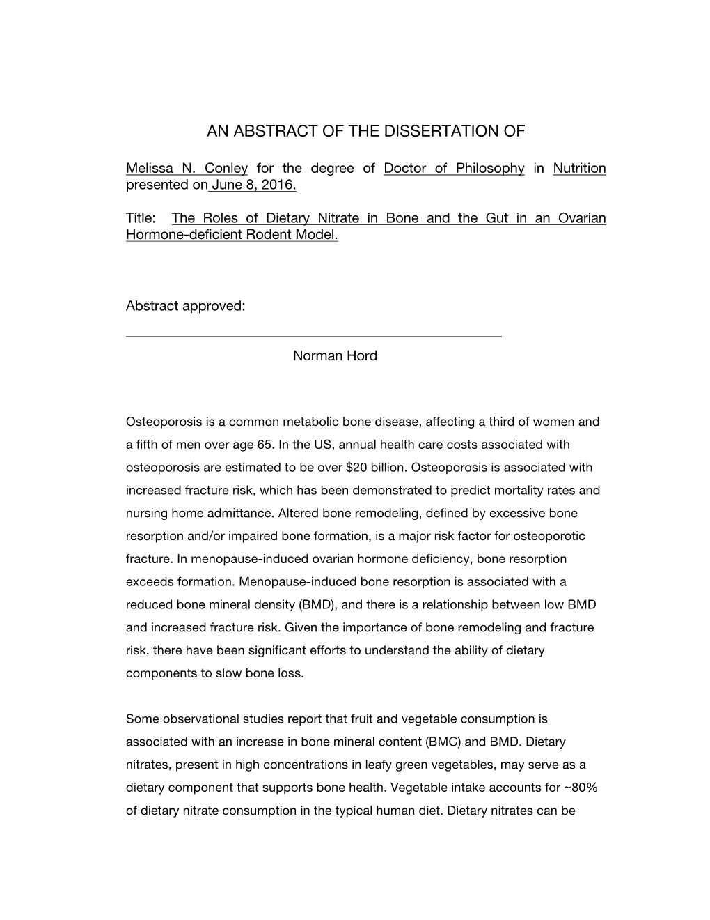 The Roles of Dietary Nitrate in Bone and the Gut in an Ovarian Hormone-Deficient Rodent Model