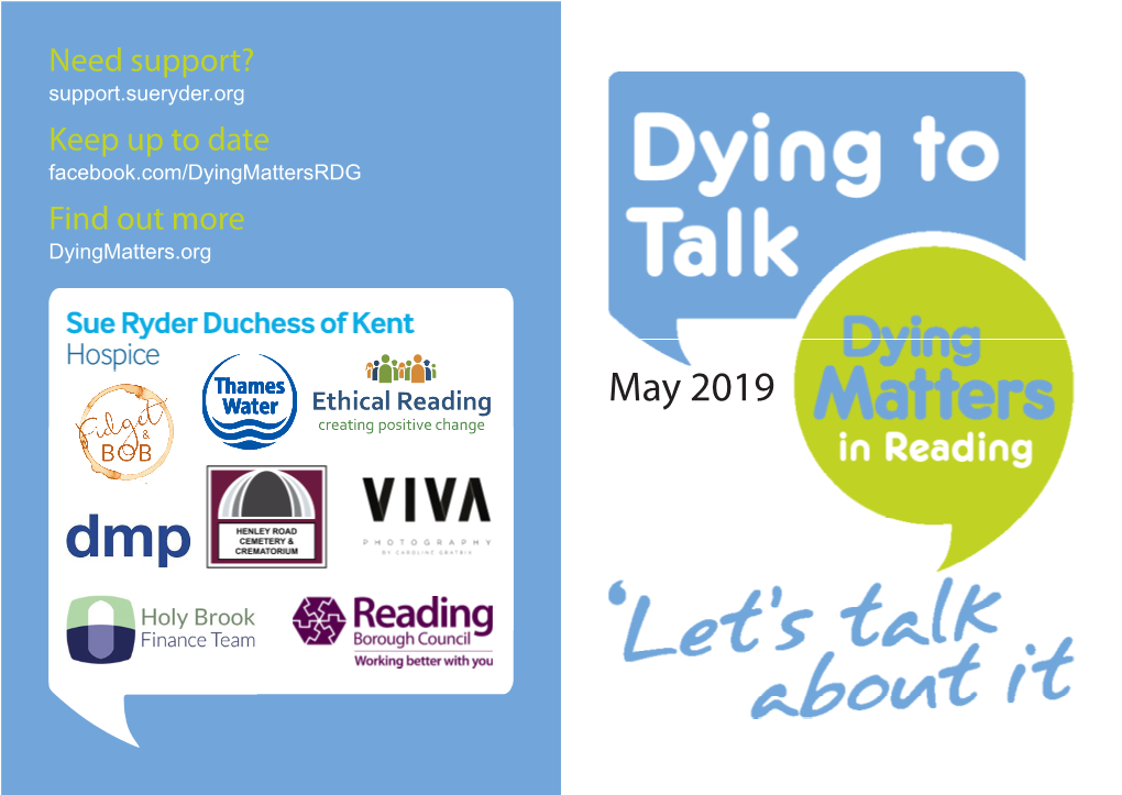 May 2019 Dying Matters Week 16 Thursday These Events Are Avaliable to Everyone Unless Stated Otherwise