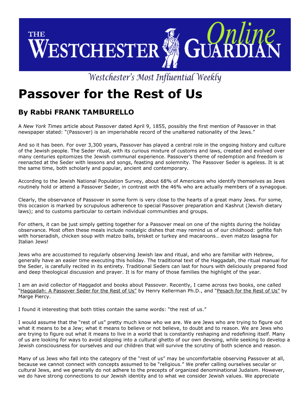 Passover for the Rest of Us