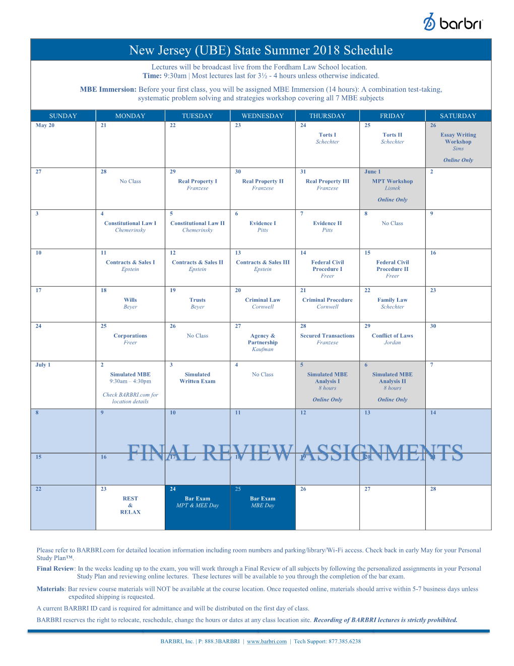 Final Review Assignments