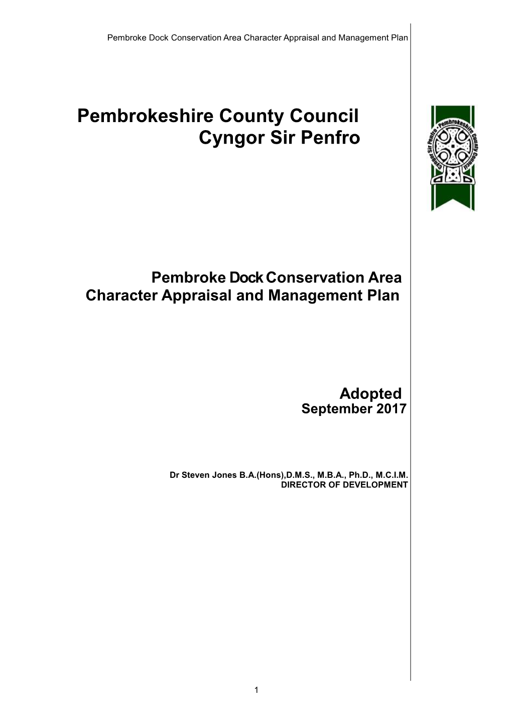 Pembroke Dock Conservation Area Character Appraisal and Management Plan