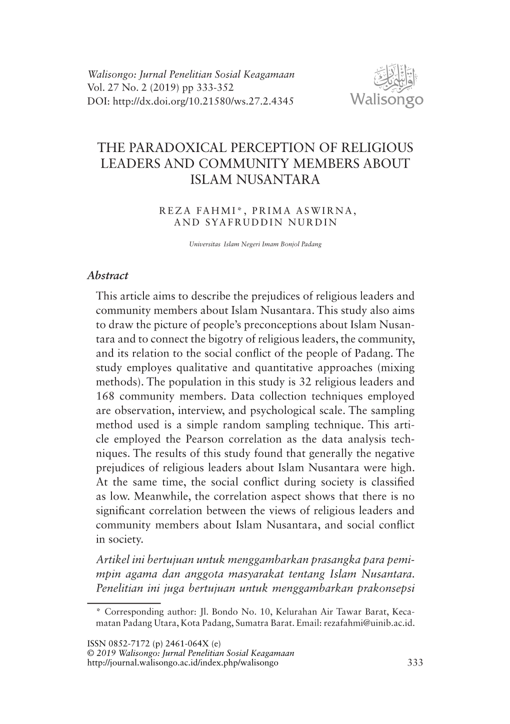 The Paradoxical Perception of Religious Leaders and Community Members About Islam Nusantara