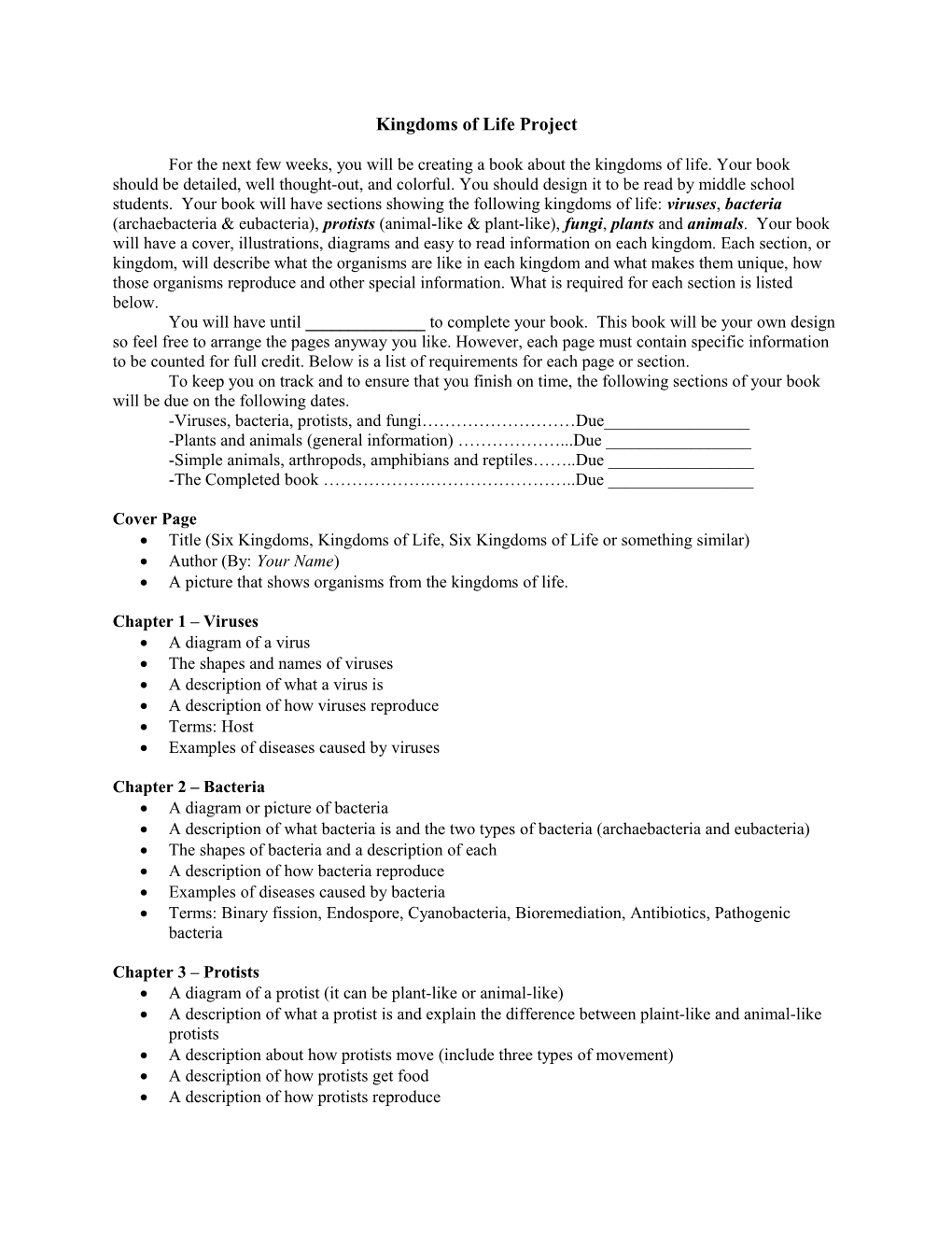 6 Kingdoms of Life Project