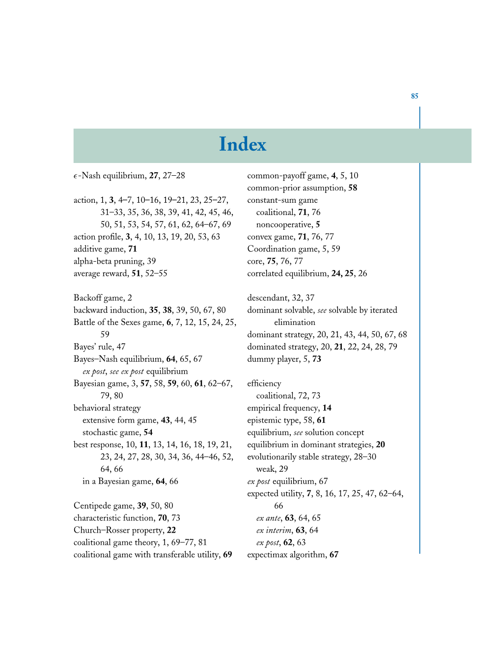 Example of Index: Essentials of Game Theory