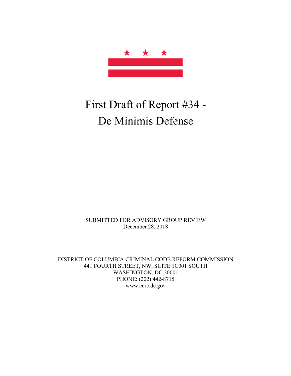 First Draft of Report #34 - De Minimis Defense