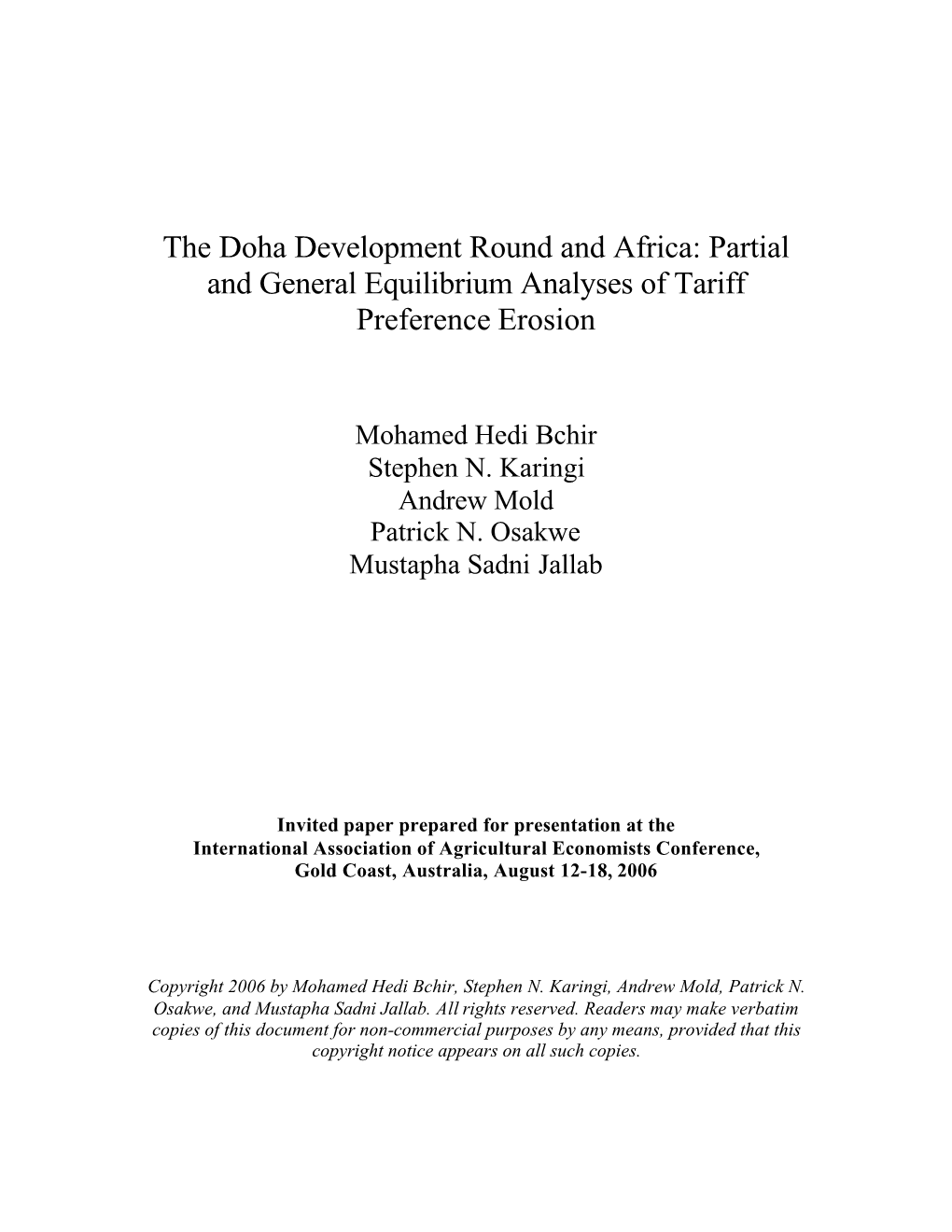 The Doha Development Round and Africa: Partial and General Equilibrium Analyses of Tariff Preference Erosion