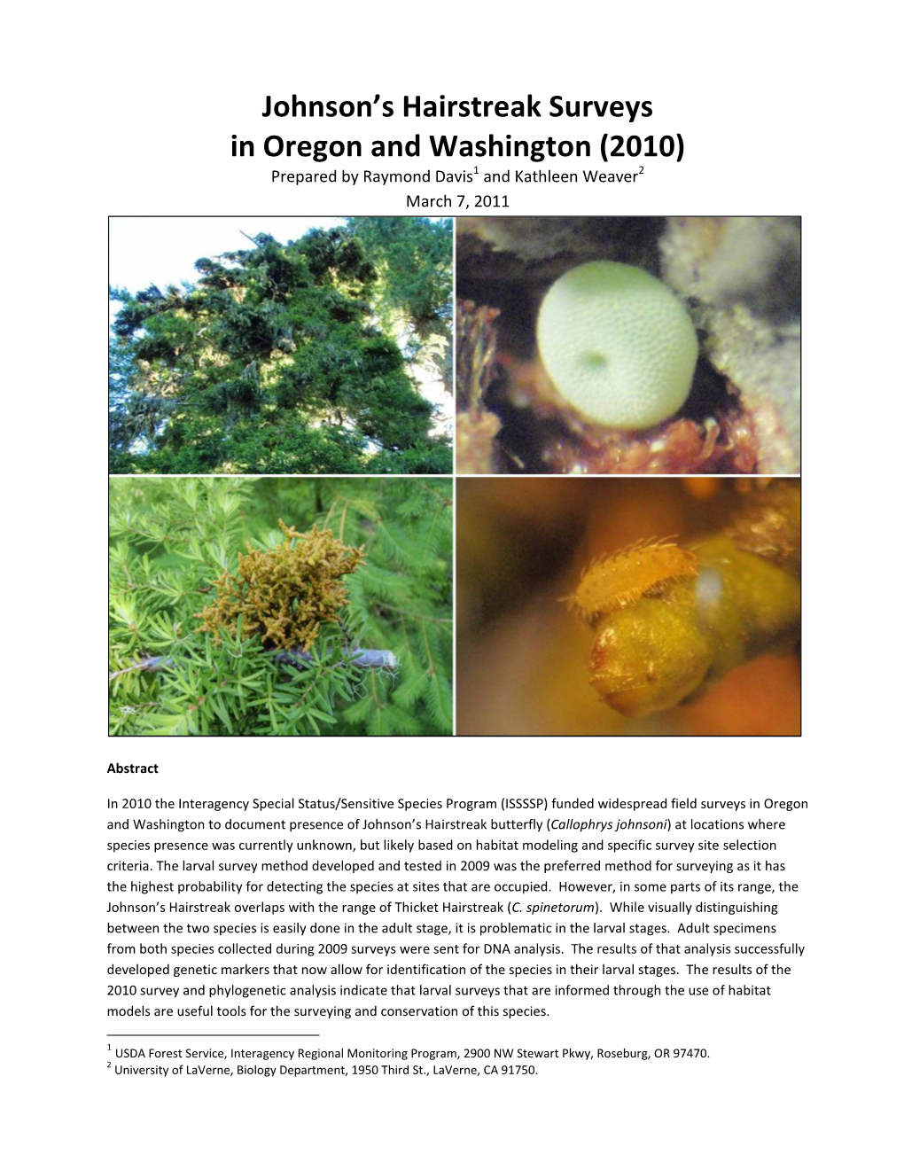 Johnson's Hairstreak Surveys in Oregon and Washington (2010)