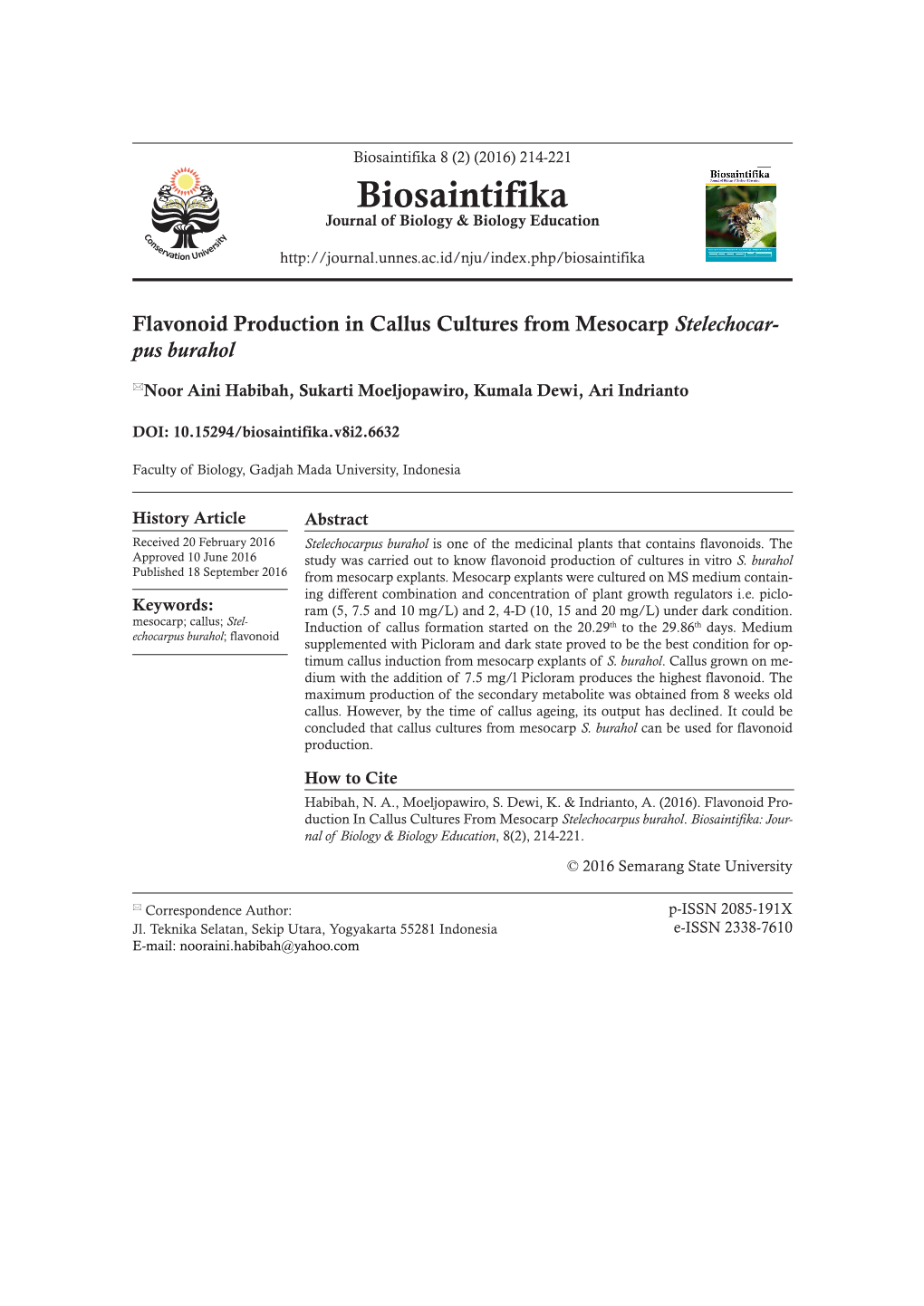 Biosaintifika 8 (2) (2016) 214-221 Biosaintifika Journal of Biology & Biology Education