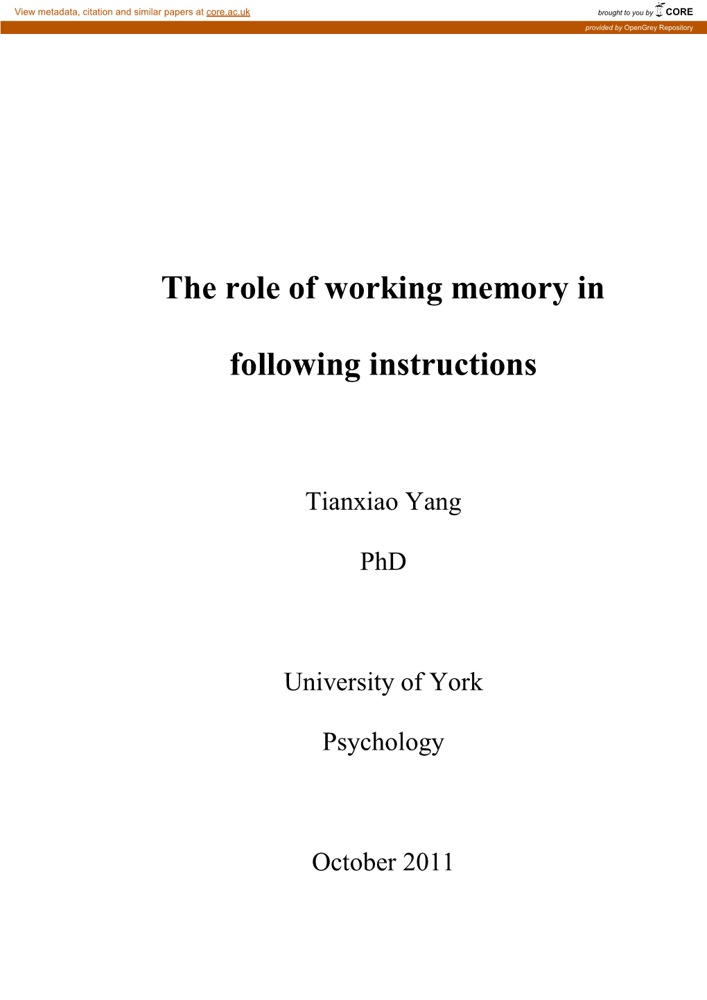 The Role of Working Memory in Following Instructions