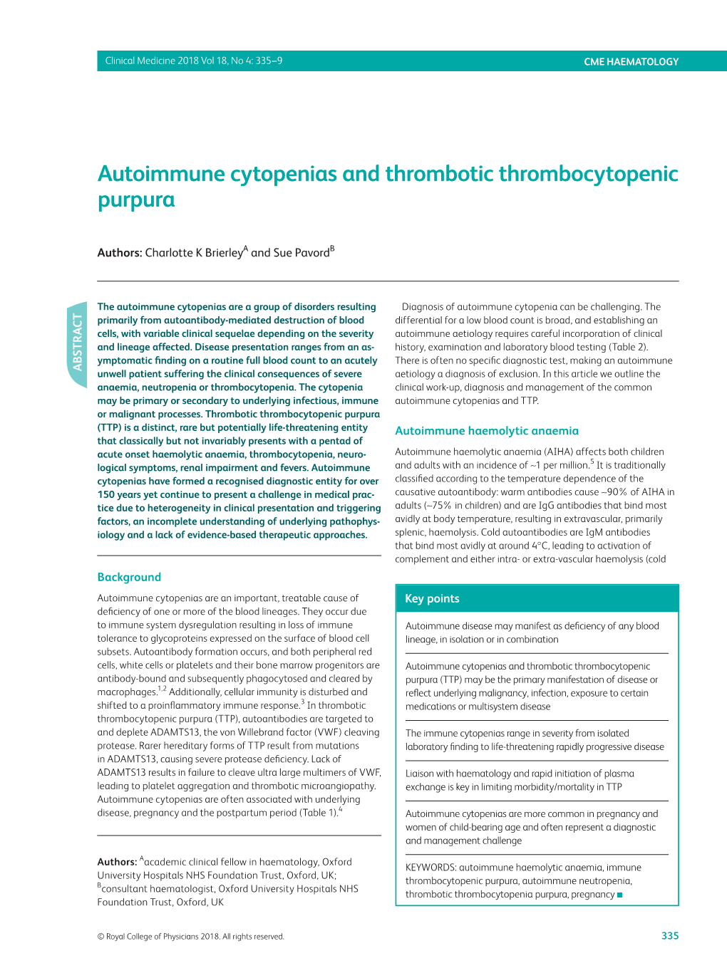 Autoimmune Cytopenias and Thrombotic Thrombocytopenic Purpura