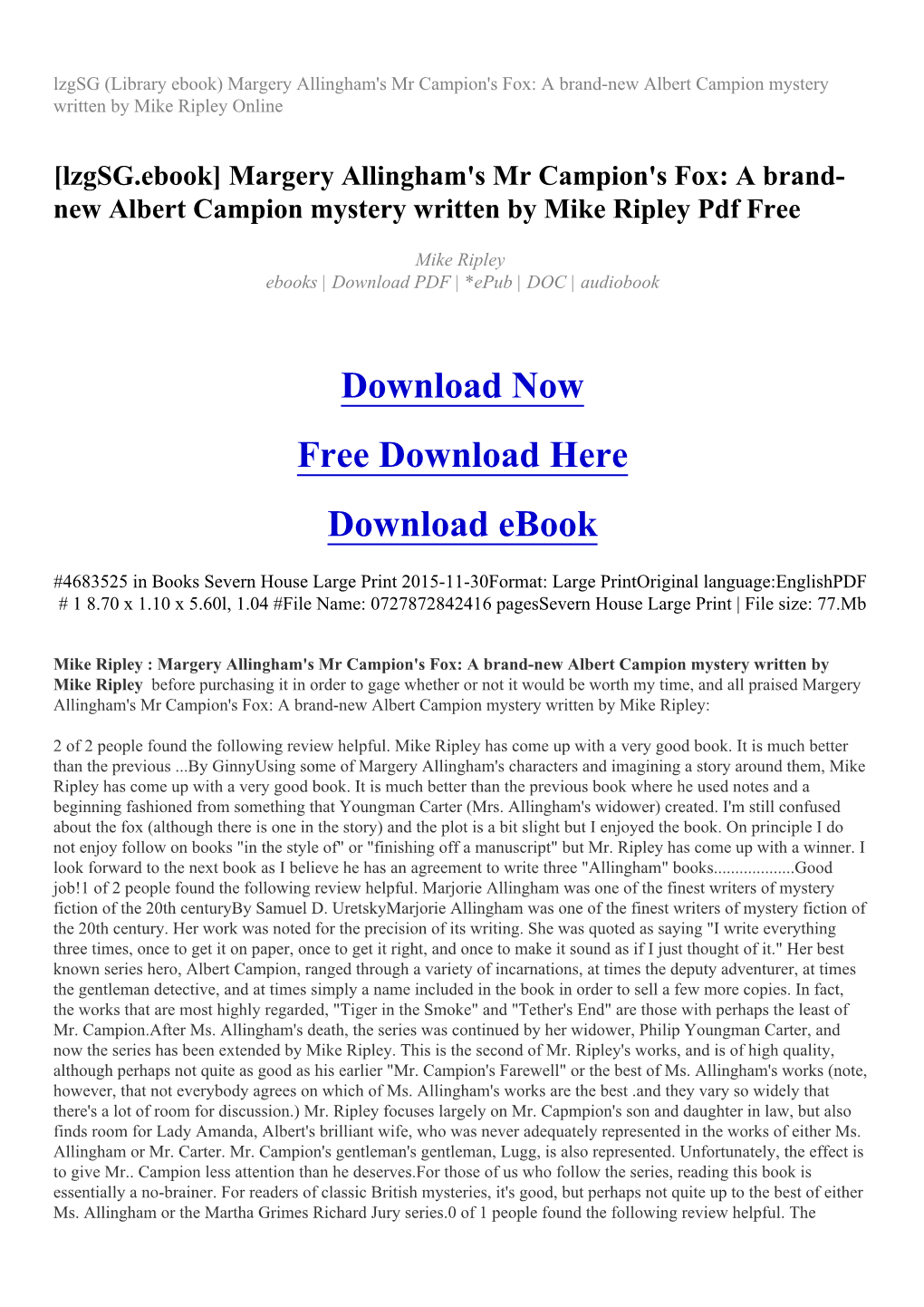 A Brand-New Albert Campion Mystery Written by Mike Ripley Online