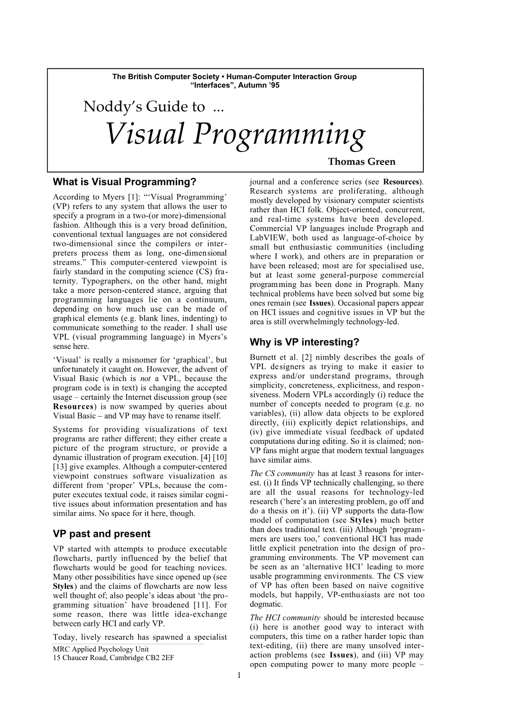 Visual Programming Thomas Green