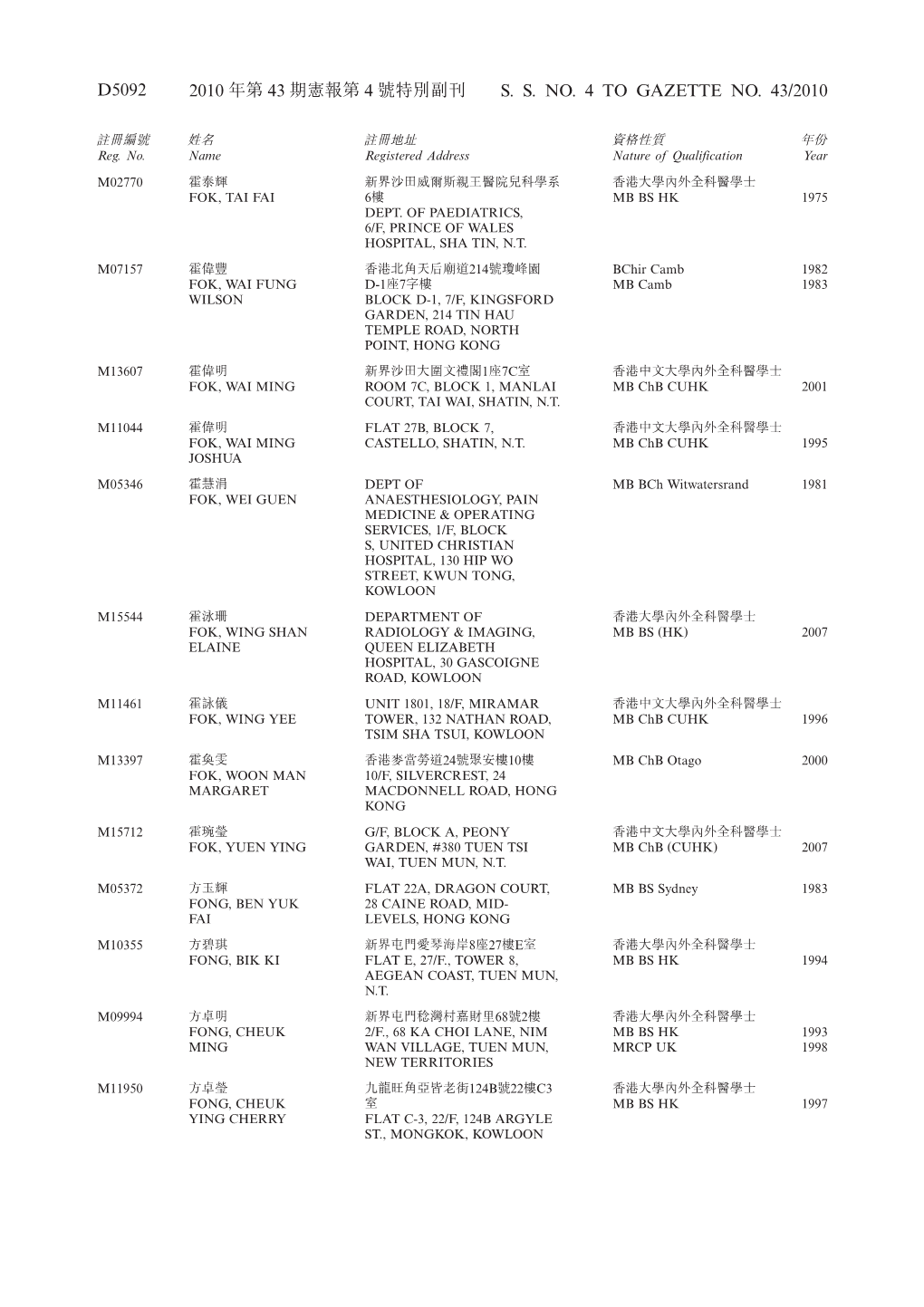 D5092 2010 年第43 期憲報第4 號特別副刊s. S. No. 4 to Gazette No