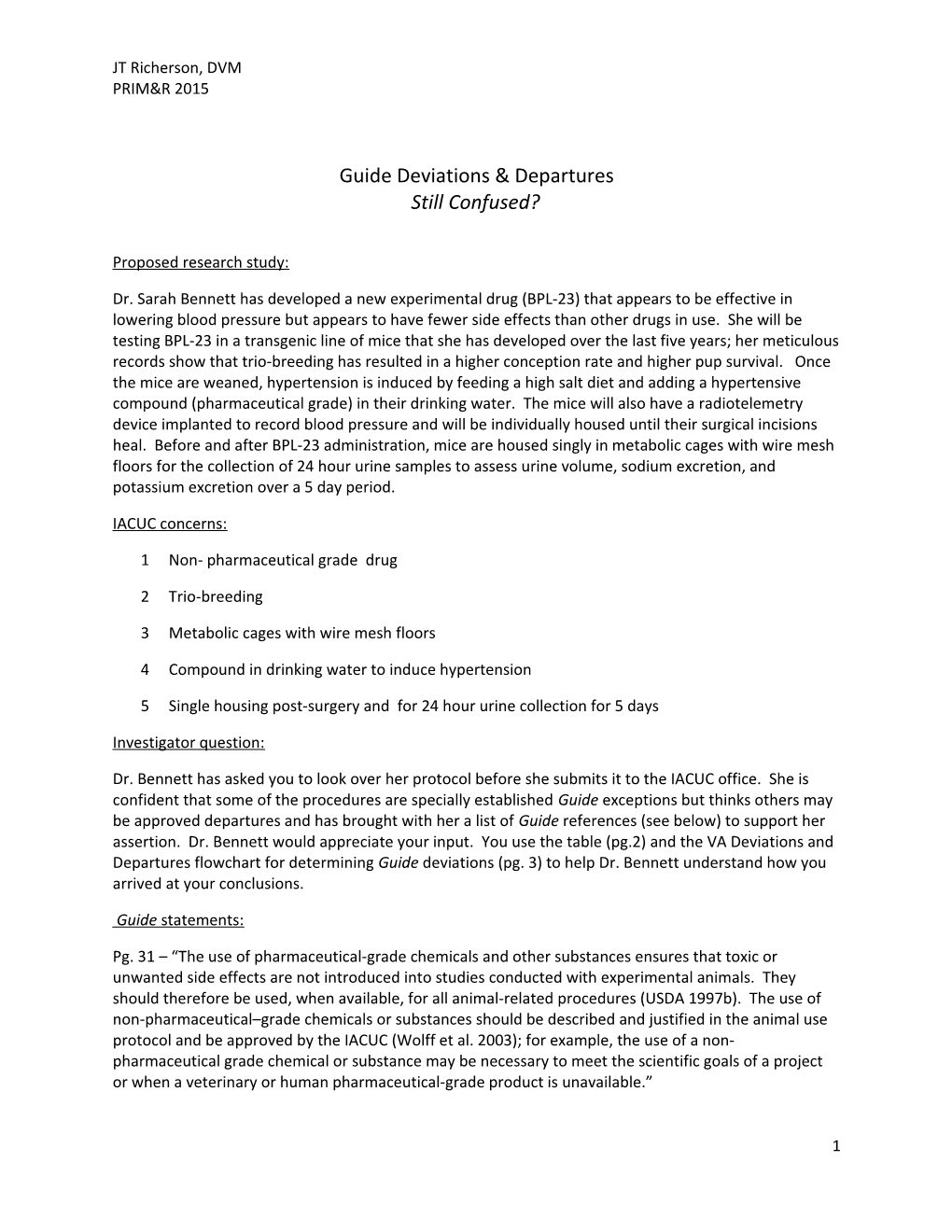 Guide Deviations & Departures